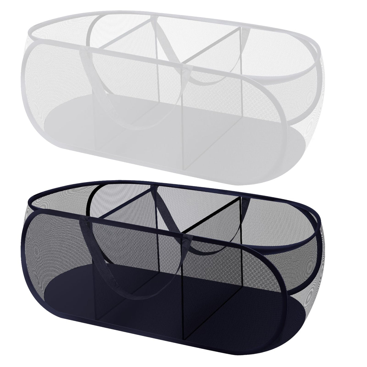 2 Pack Mesh Pop Up Laundry Hamper, 3 Compartments Collapsible Mesh Laundry Baskets, Popup Hamper For Cruise, Travel, Bathroom, K