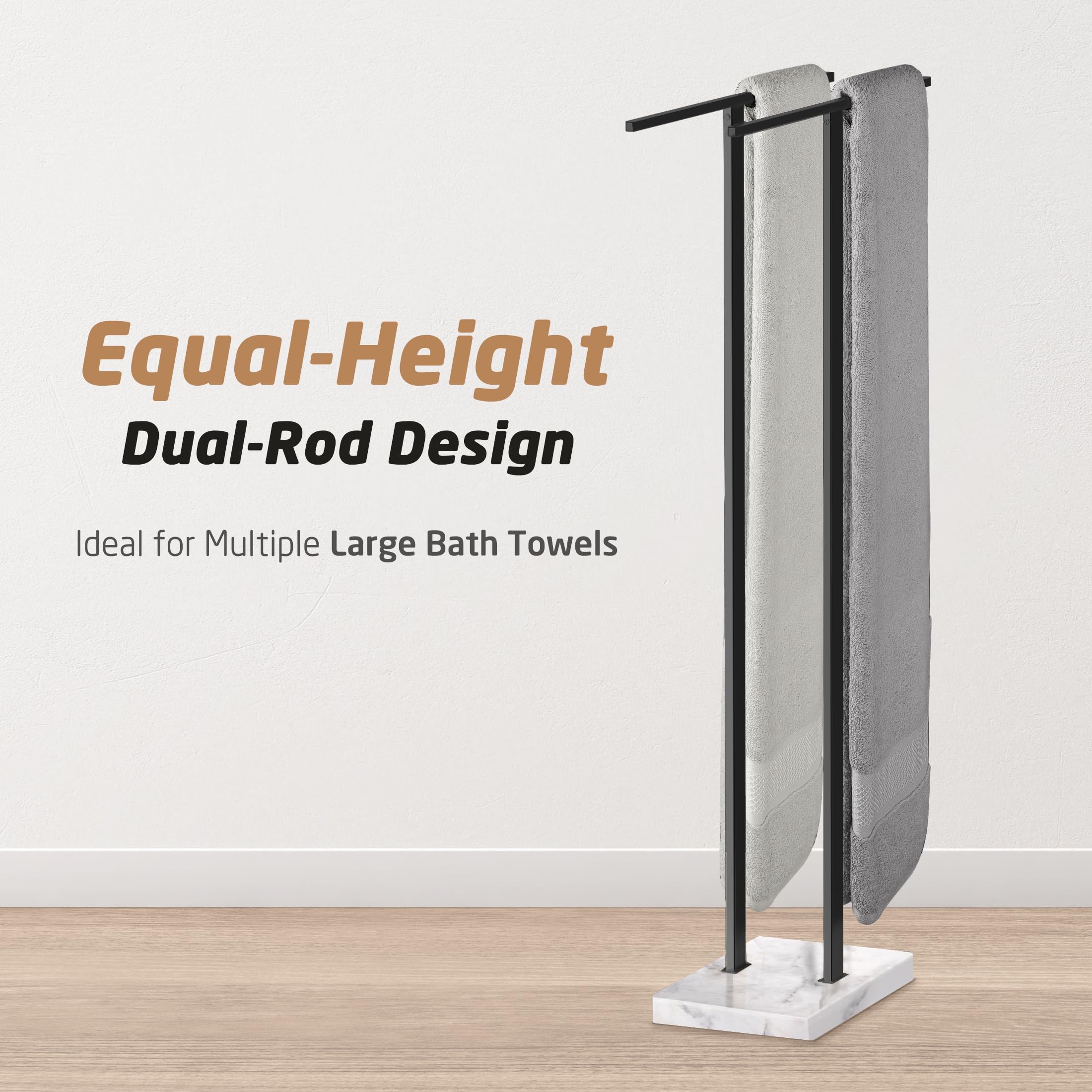 Kes Standing Towel Rack, 37'' H (Equal Height) Towel Rack Stand With Marble Base, Free Standing Towel Racks For Bathroom Floor,