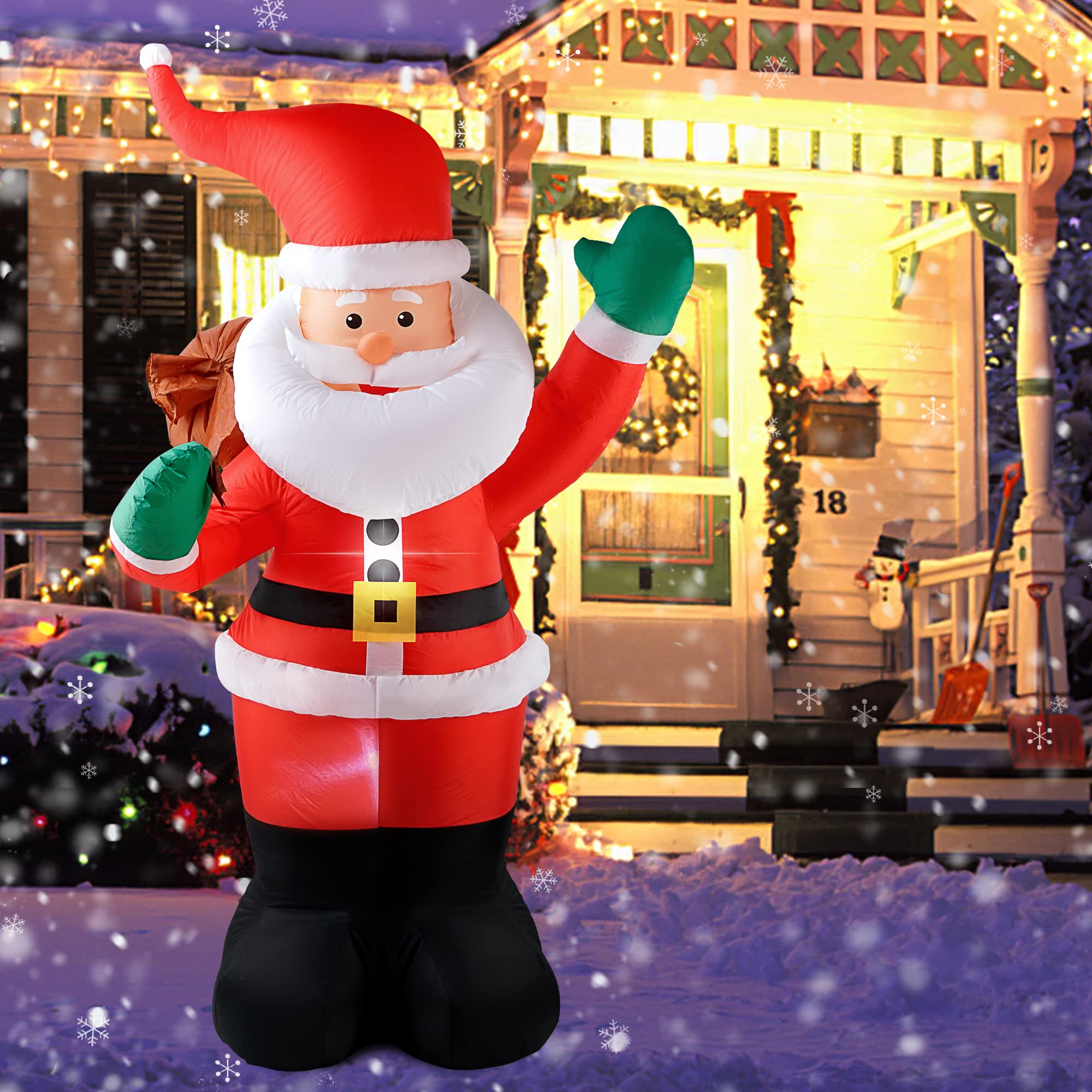 COOLWUFAN 6 FT Christmas Inflatables Santa Claus with Gifts Bag, Christmas Inflatables Outdoor Decorations, Built-in LED Lights