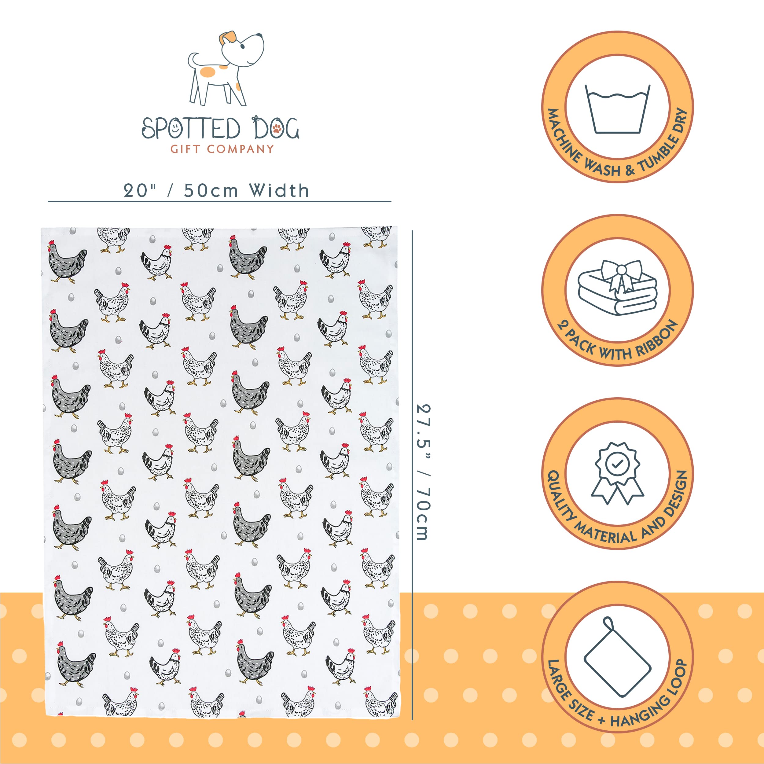 Spotted Dog Gift Company Chicken Kitchen Towels, Dish Towels For Drying, Tea Towels, Cute Decorative Kitchenware Farm Animal The