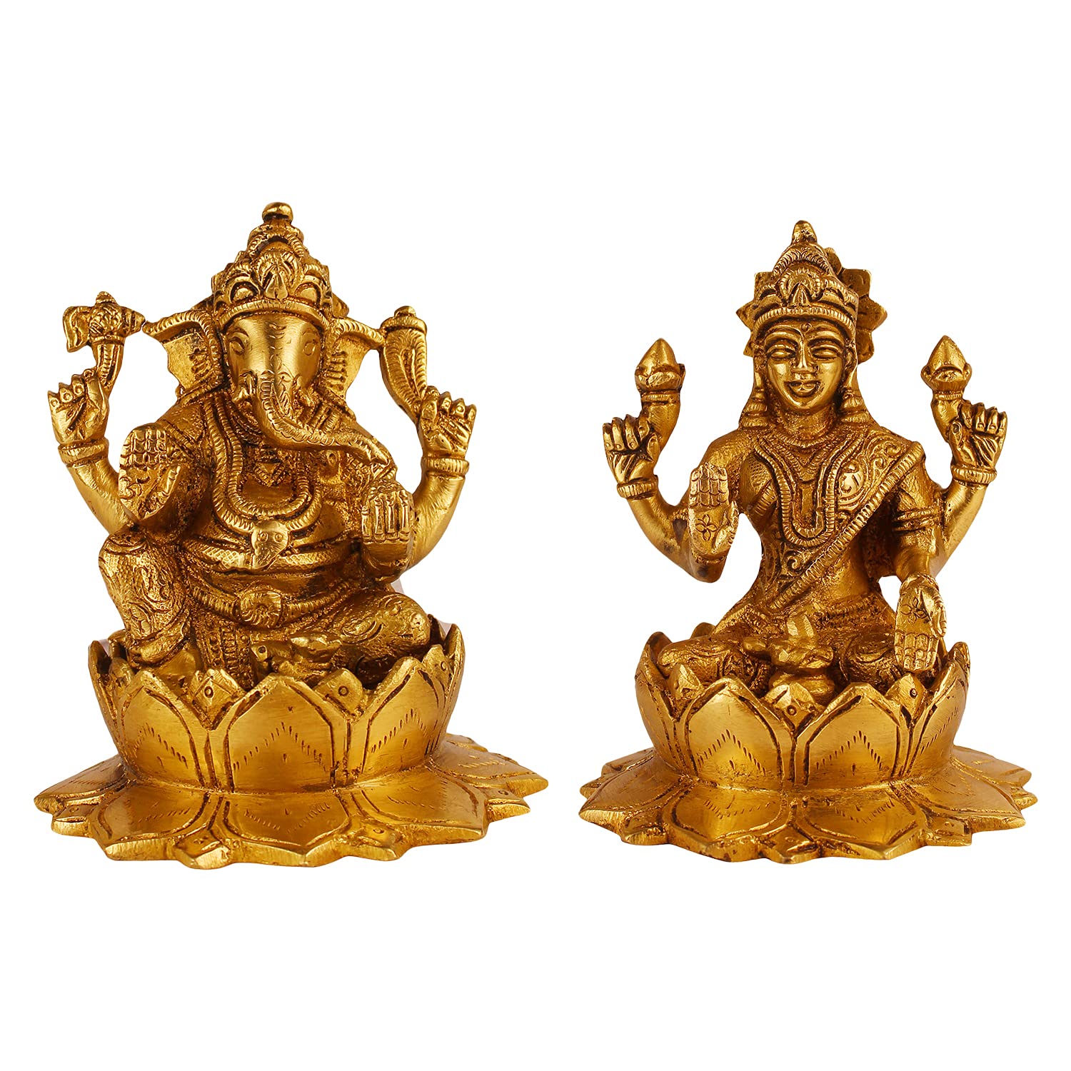 Artvarko Brass Ganesha Laxmi Ganesh Lakshmi Bhagwan Idol Sitting On Lotus Ganpati Murti Statue For Home Office Success Entrance