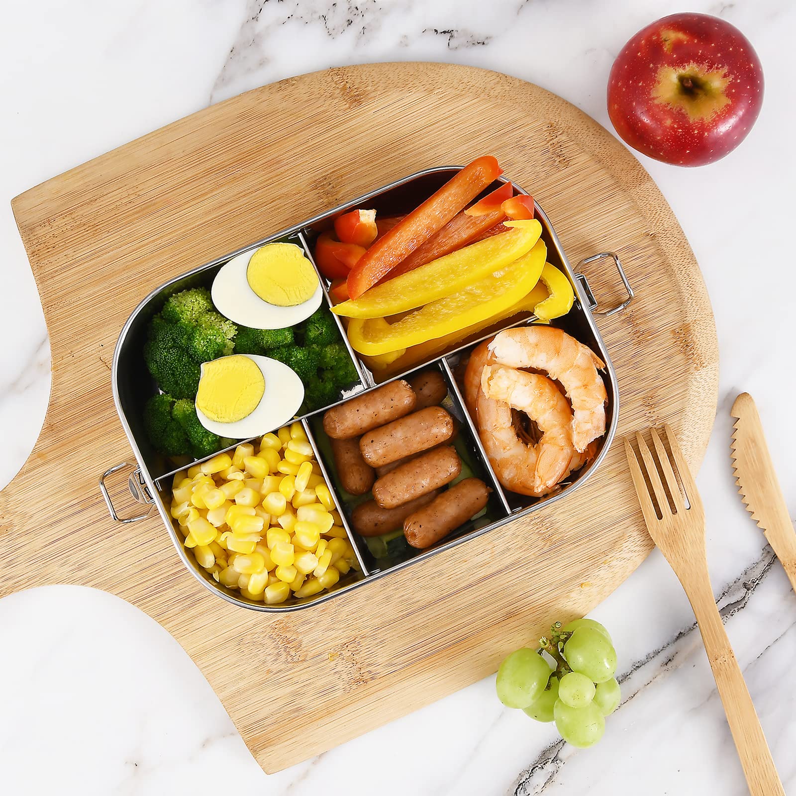 Vikcolee Stainless Steel Bento Lunch Food Box Container, 5-Compartment Large 1400Ml Metal Lunch Box Container For Adults With Lo