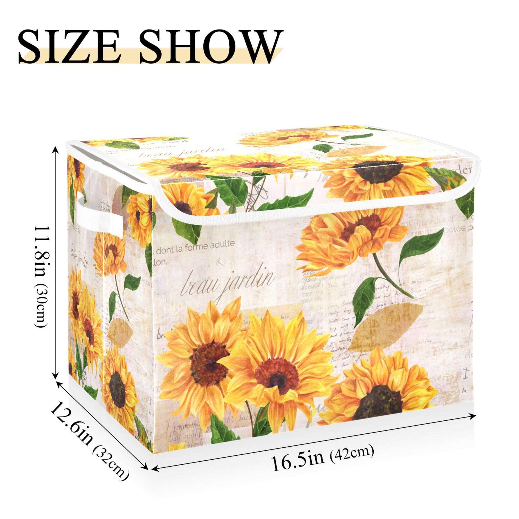 Xigua Yellow Sunflower Storage Bins With Lids And Carrying Handle,Foldable Storage Boxes Organizer Containers Baskets Cube With