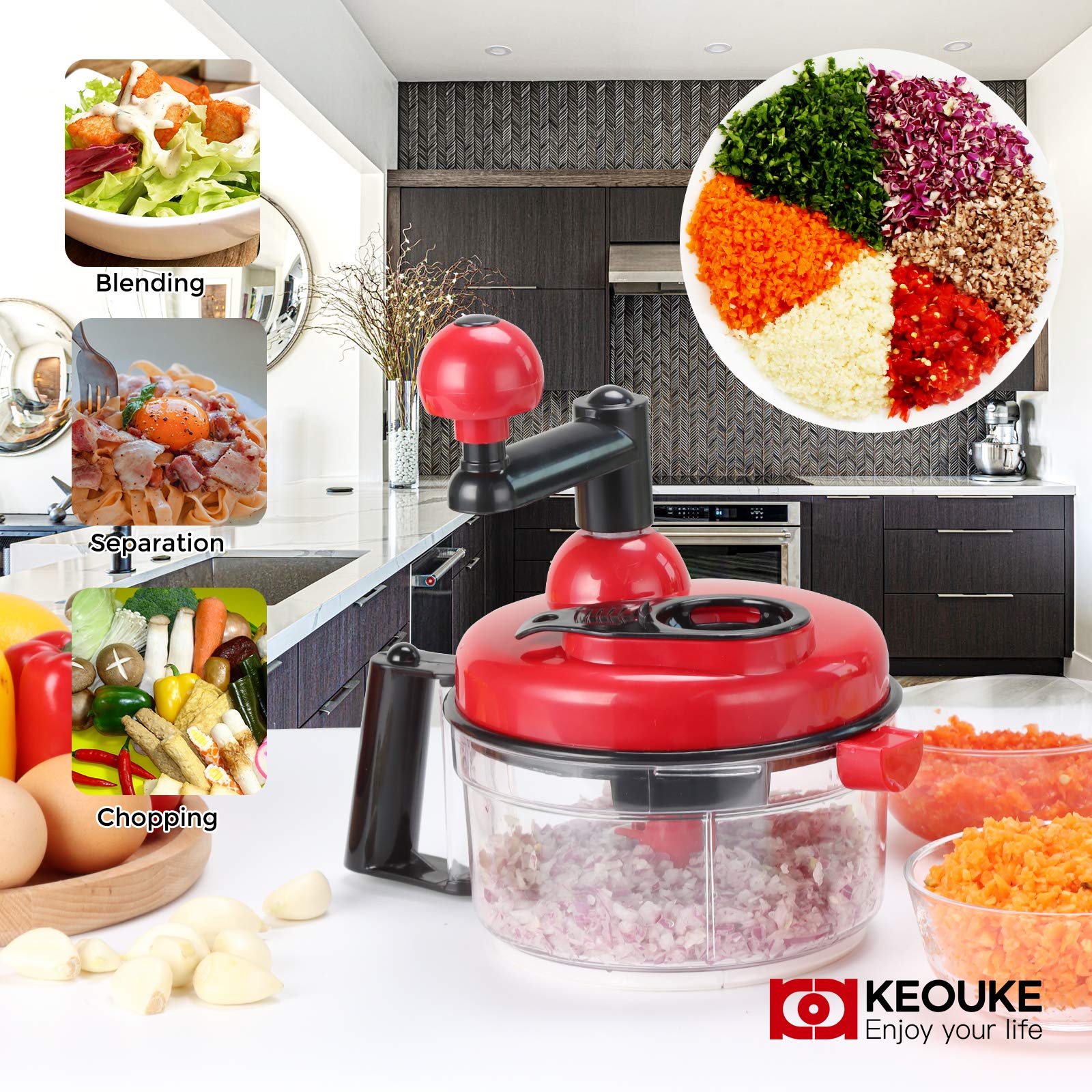 Keouke Onion Chopper Food Chopper- Hand Crank Food Processor Chops Chili, Vegetable, Nuts, Fruits, Salad With A Egg Separator
