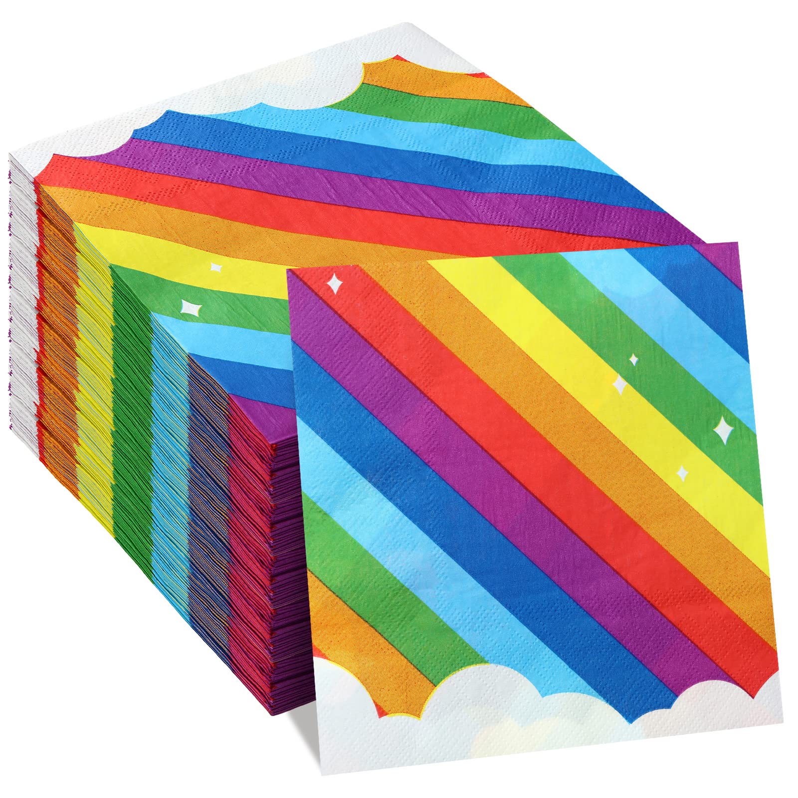 Hotop 50 Pcs Neon Napkins Glow in Dark Rainbow Soccer Napkins Birthday Disposable Paper Party Decorations Supplies(Rainbow)