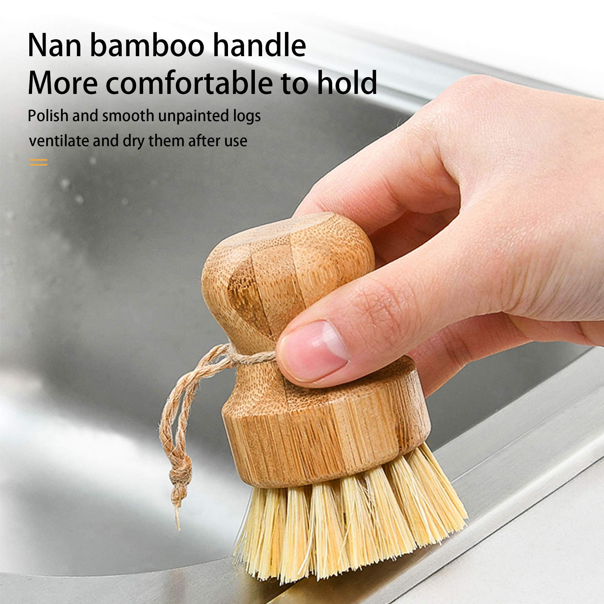 Natural Sisal Dish Washing Brush Bamboo Round Scrub Brush Pots Pans Vegetables Household Cleaning Brush (Sisal)