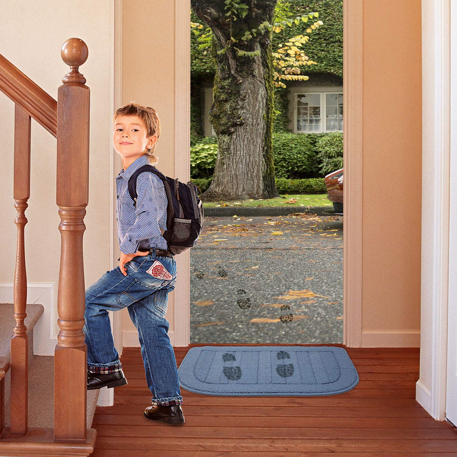 Beqhause 30X18 Inch Kitchen Rug Mat, Durable Anti-Slip Absorbent Dirt-Resistant Pet Mat Machine Washable (Blue)