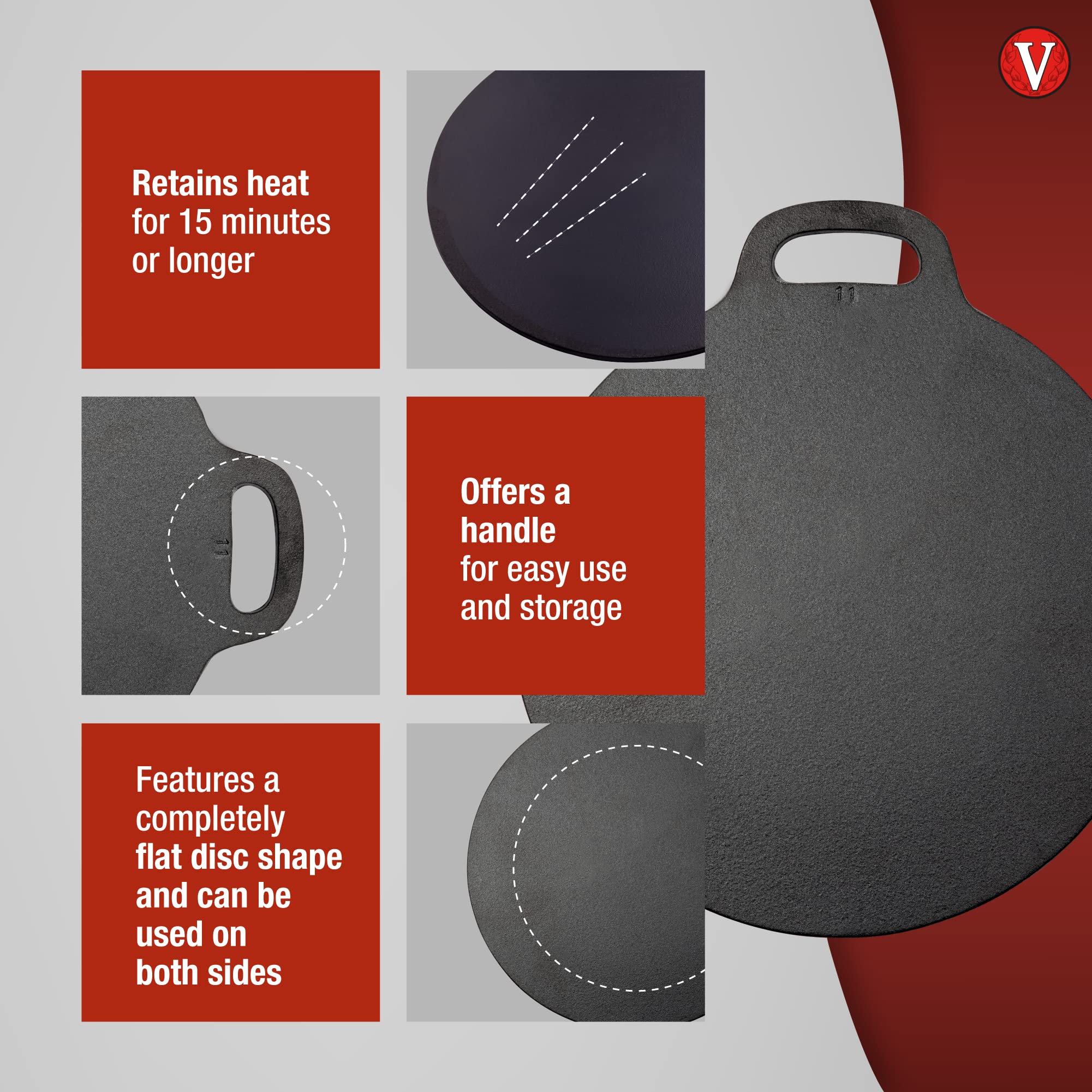 Victoria 12-Inch Cast Iron Tawa Dosa Pan - Preseasoned, Black, Model GDL-181