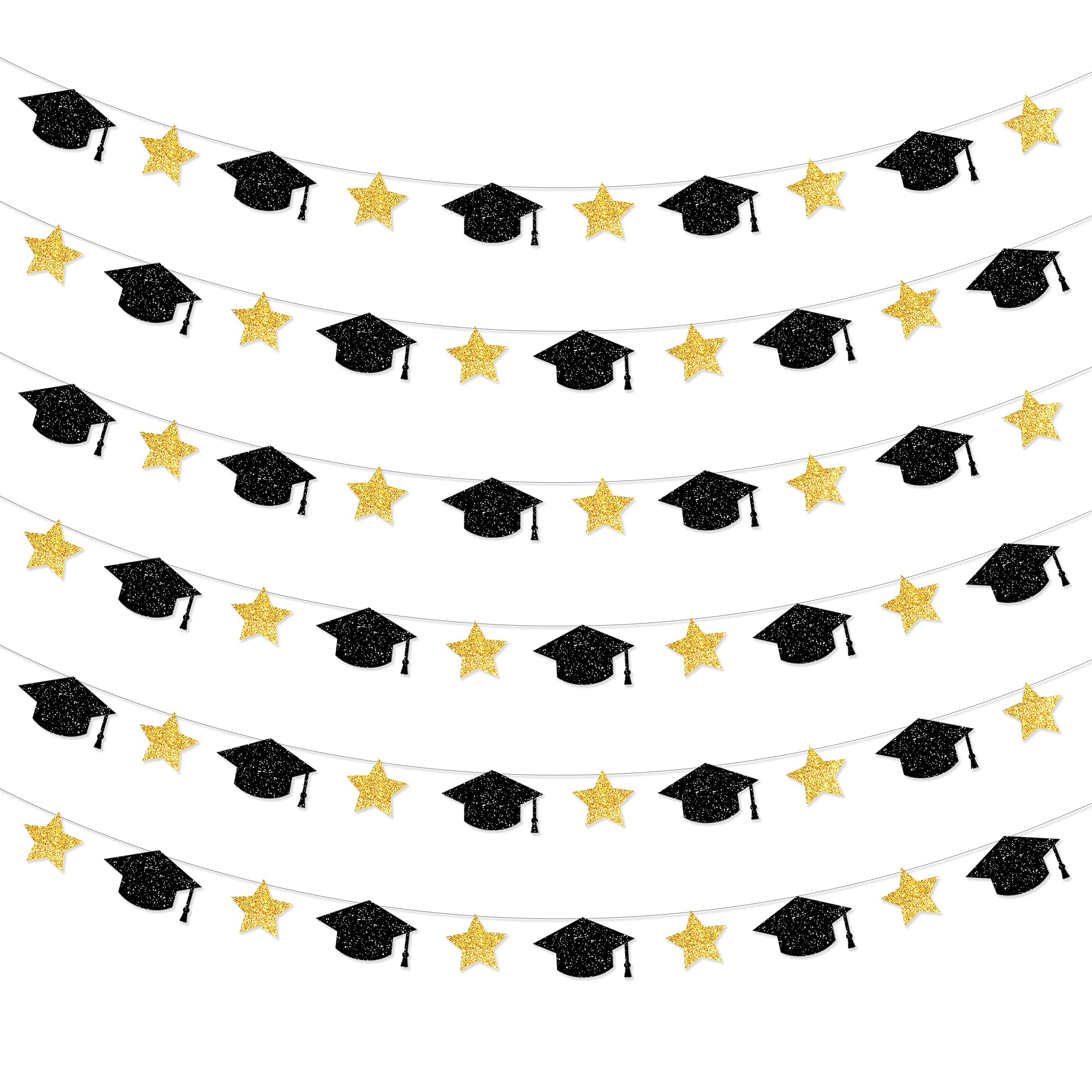 Katchon, Graduation Cap Garland - 10 Feet, No Diy | Graduation Garland Class Of 2024, Black And Gold Graduation Party Decoration