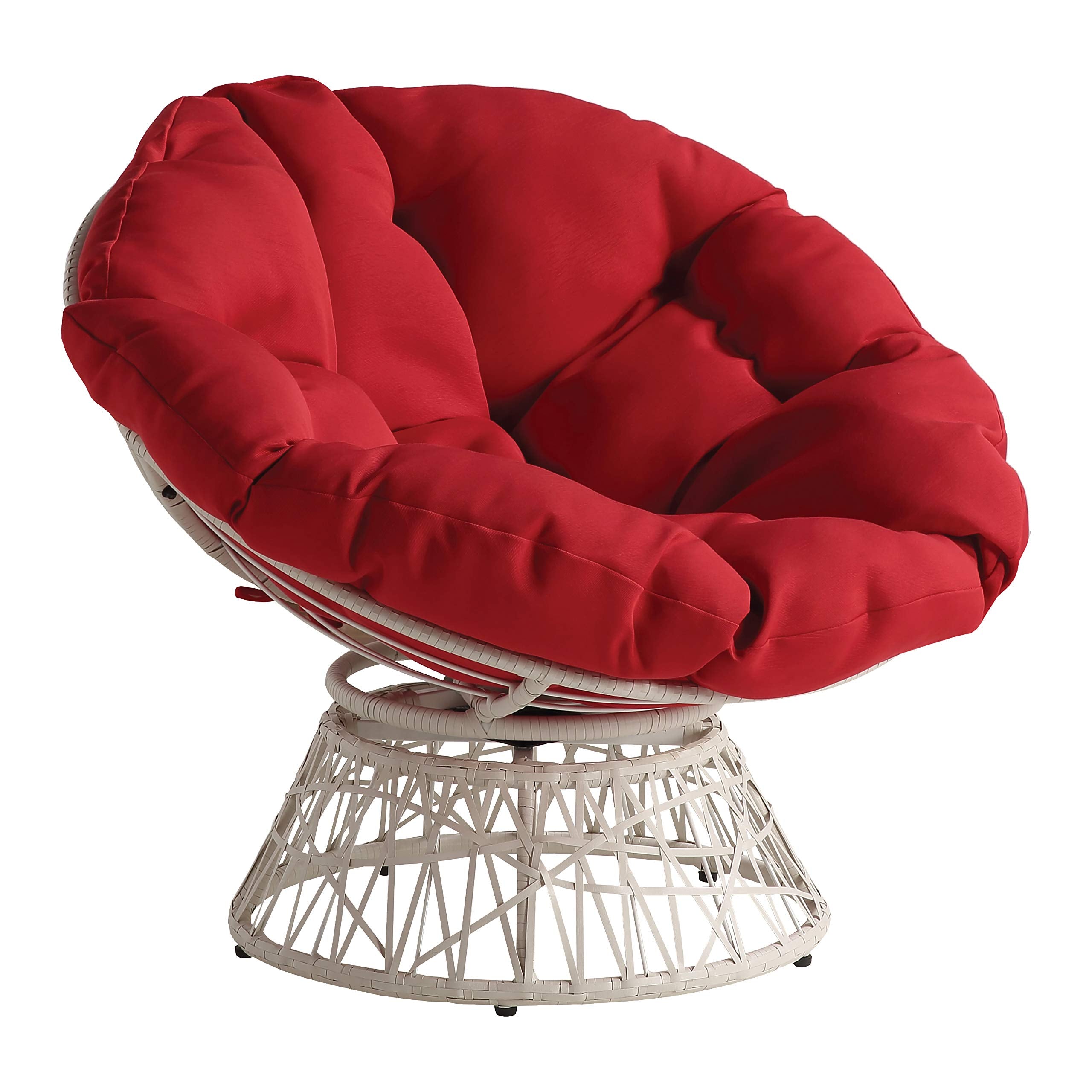 Osp Home Furnishings Wicker Papasan Chair With 360-Degree Swivel, 40A W X 36A D X 3525A H, Cream Frame With Red Cushion