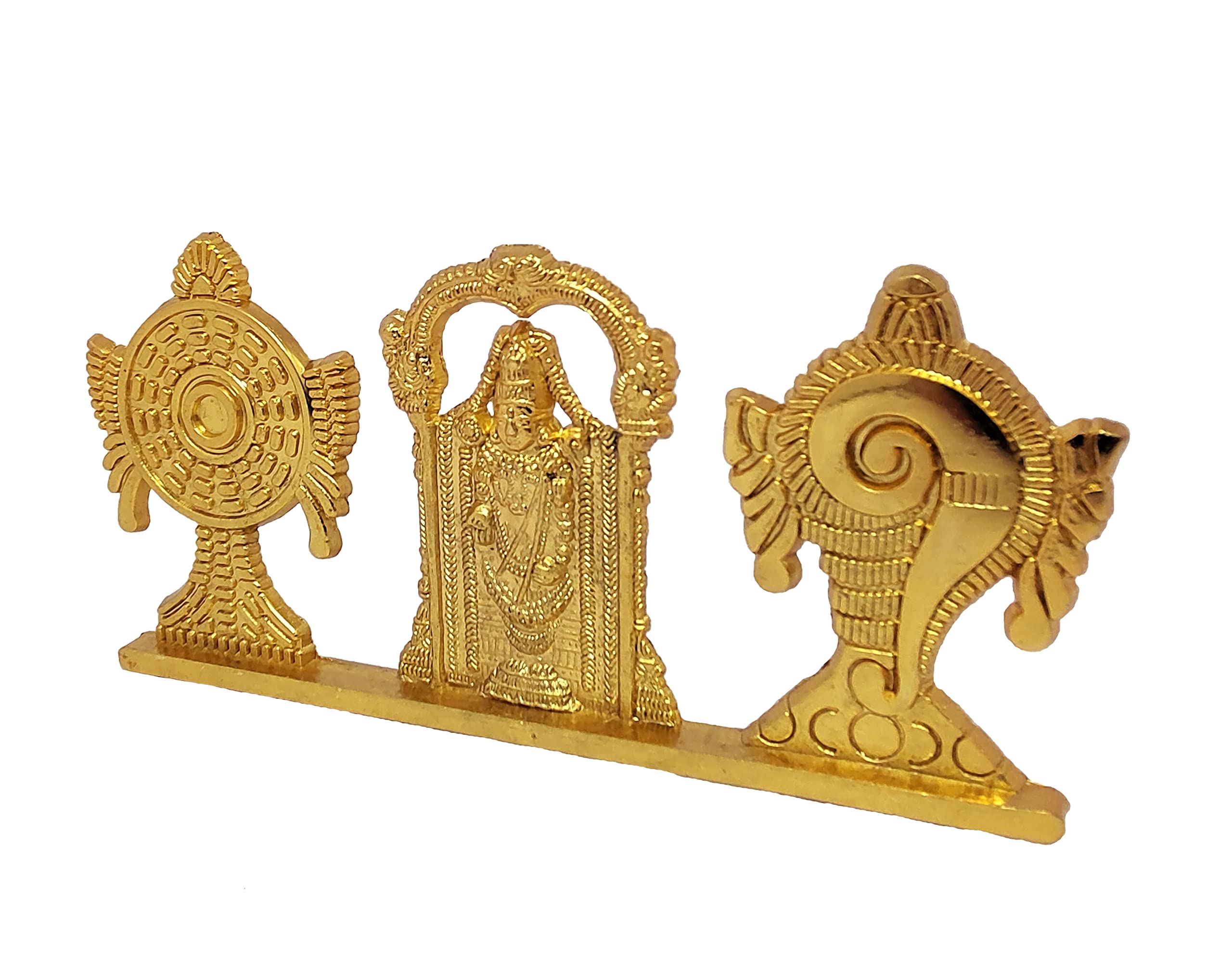 Kridaykraft Tirupati Balaji Symbol Stand Shankh Chakra With Balaji Statue Gold Plating Antique Decorative For Car Dashboard Home
