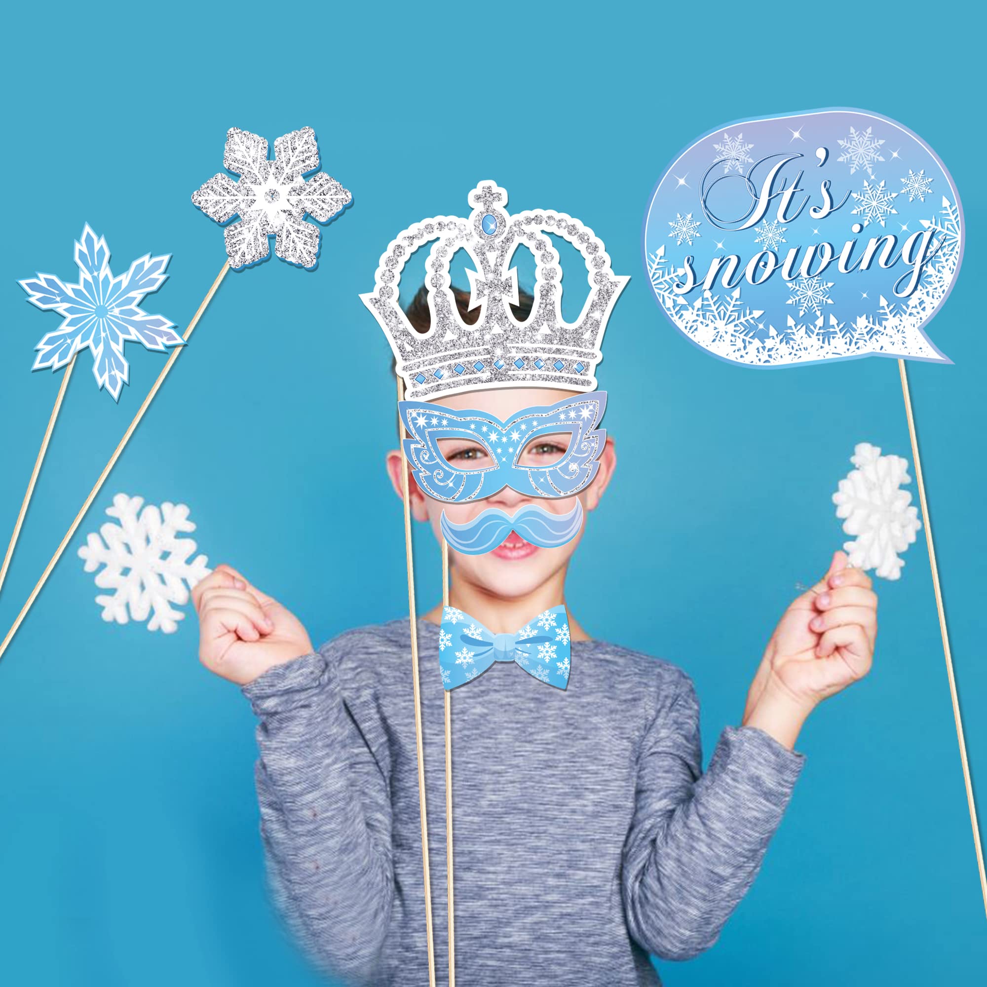 Snowflake Photo Booth Props With Sticks, Blue Snow Photo Booth Props, Christmas Selfie Props, Winter Themed Party Decorations (2