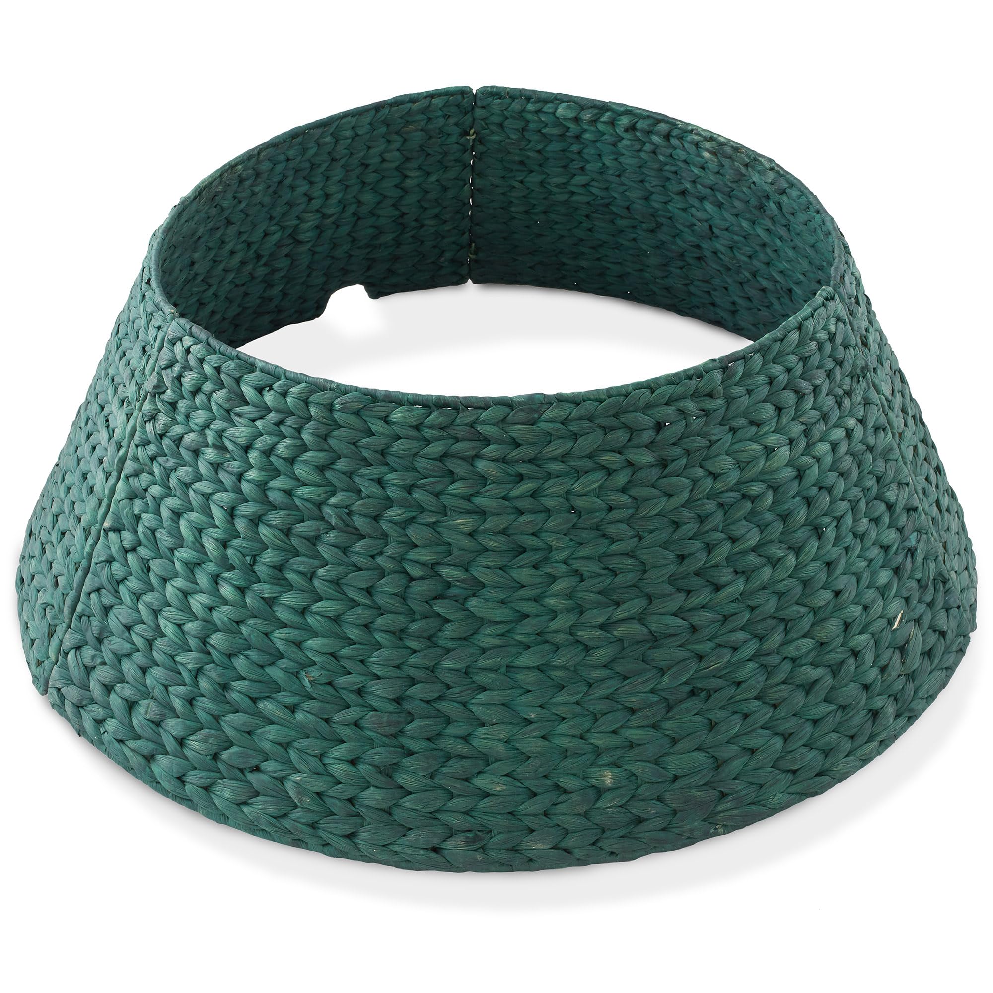 Casafield 32-Inch Christmas Tree Collar, Woven Water Hyacinth Tree Base Cover with Cord Cut Out, Green