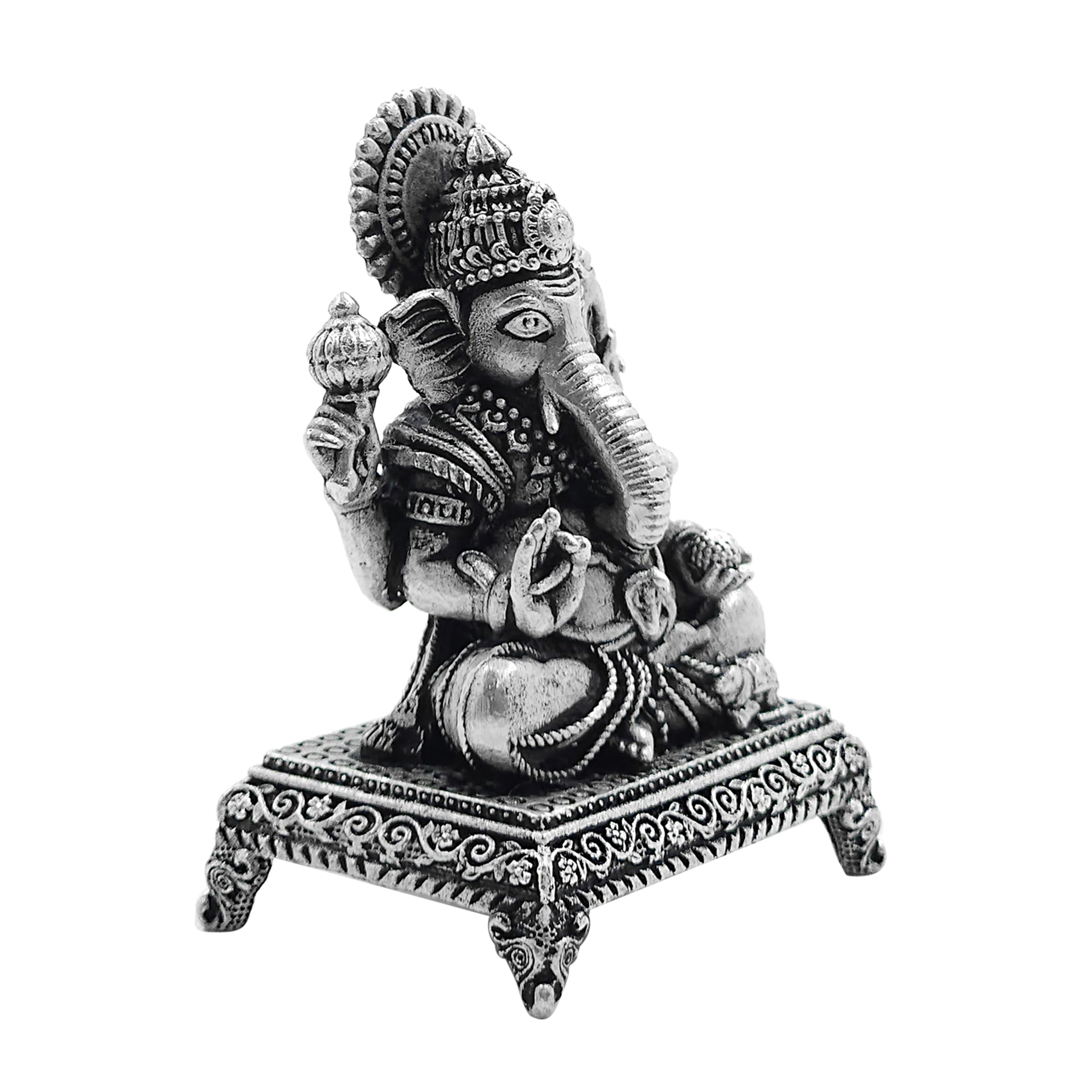 Maa Silver Pure Silver Lord Ganesh/Ganpatiji Semi-Solid Idol/Murti With Paat & Antique Oxidized Finish Perfect For Pooja/Puja &