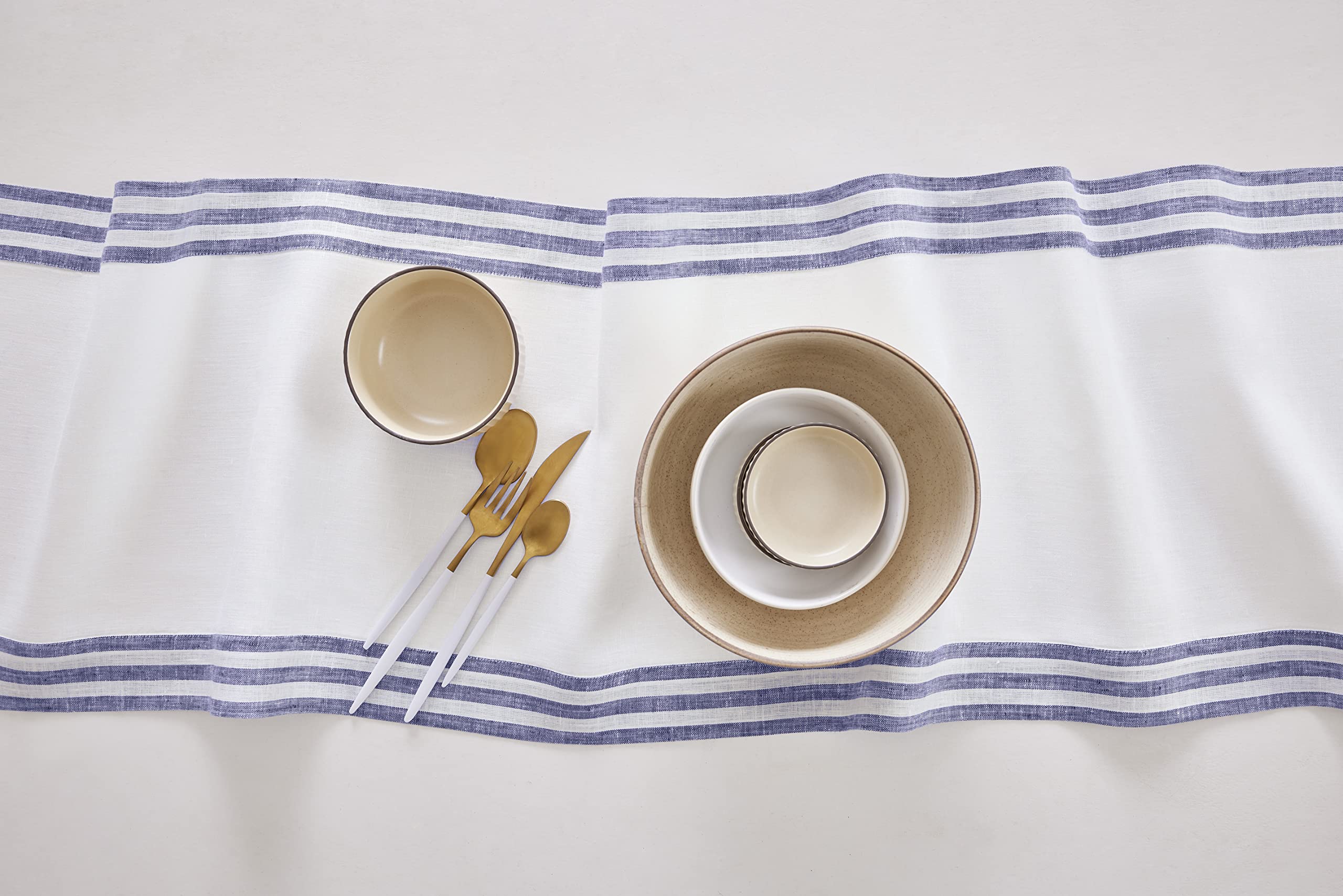Solino Home Linen Table Runner 120 Inches Long - Mila, 100% Pure Linen Navy Table Runner 14 X 120 Inch Ideal For Wedding, Partie