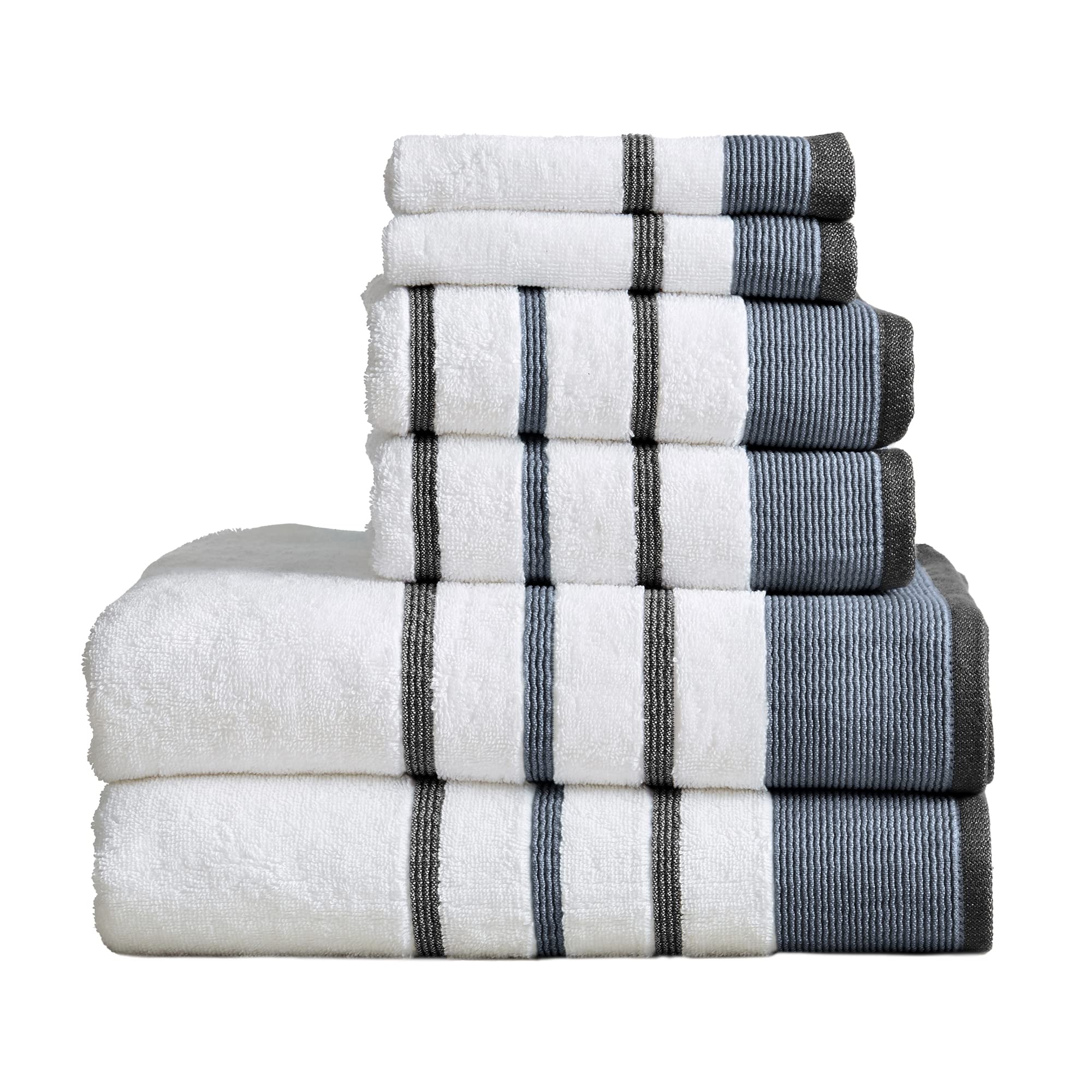 Great Bay Home Cotton Striped Bath Towels, Luxury 6 Piece Set - 2 Bath Towels, 2 Hand Towels And 2 Washcloths Highly Absorbent Q