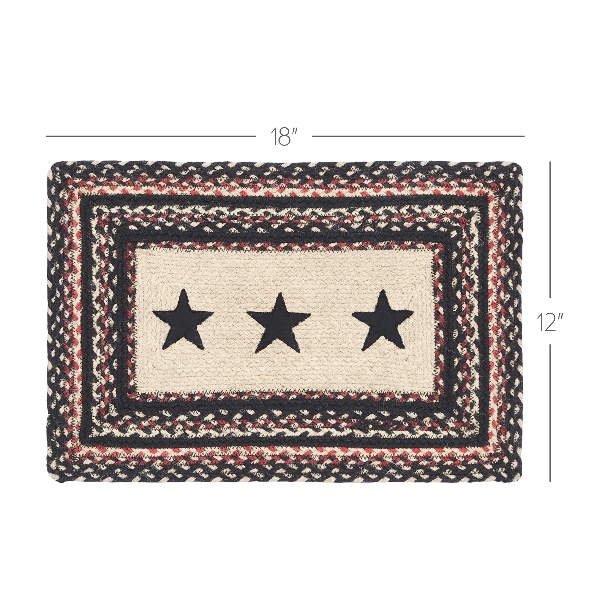 Vhc Brands Primitive Colonial Star Table Placemat, Tan Black Red, Jute Blend, Rectangle, 12X18 Inches