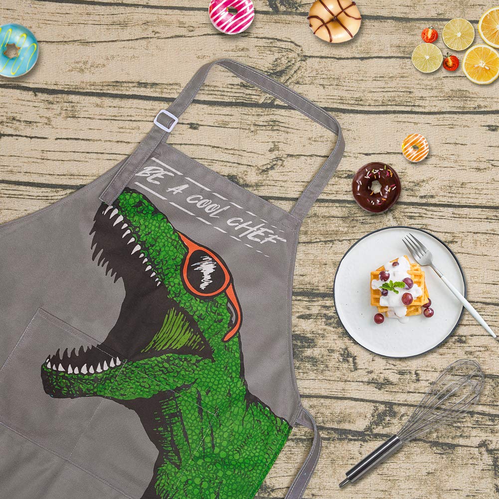 Mhjy Kids Apron And Chef Hat For Boys Dinosaur Child Aprons With Pockets,Adjustable Apron For Cooking Baking Painting 3-12 Years