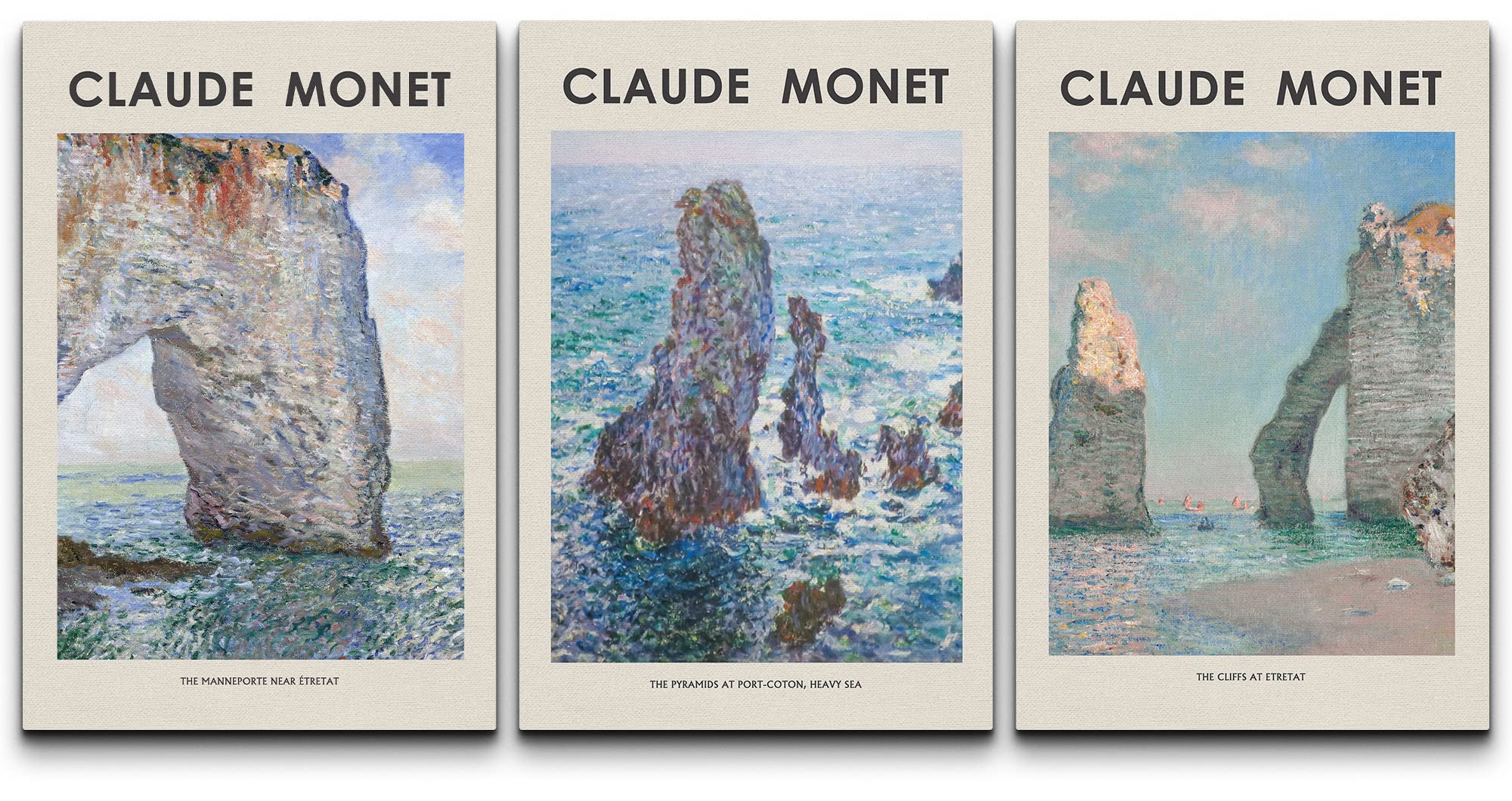 Wall26 Canvas Wall Art Print Set Beach Ocean Cliffs In France By Claude Monet Nature Wilderness Illustrations Modern Relax/Calm