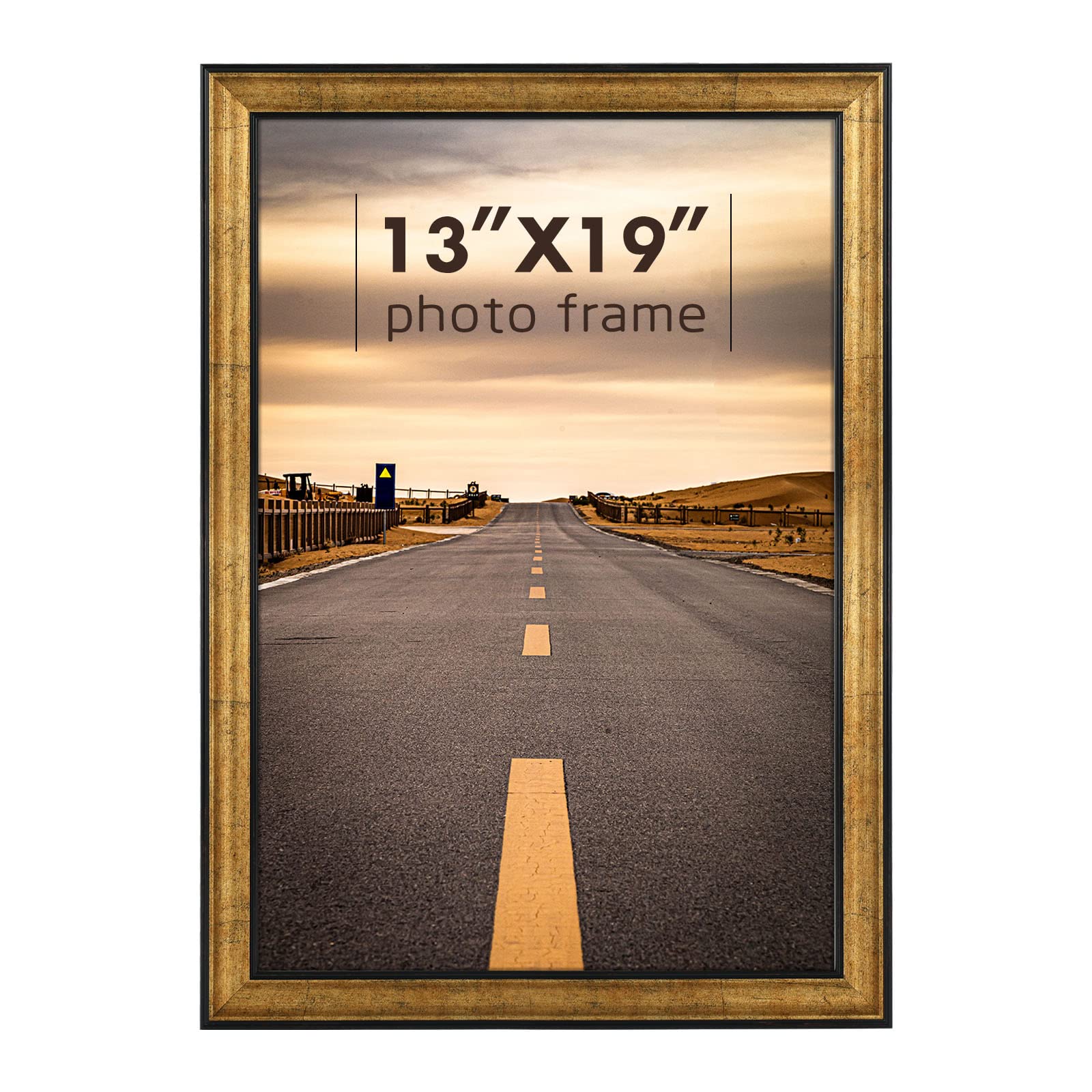Golden State Art, 13X19 Inch Poster Frame Dark Gold Brown & Bronze, Horizontal and Vertical Wall Display, with Real Glass