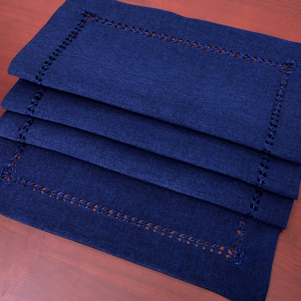 Grelucgo Handmade Hemstitch Solid Navy Blue Nautical Rectangular Table Runner Or Dresser Scarf (14 X 60 Inch)