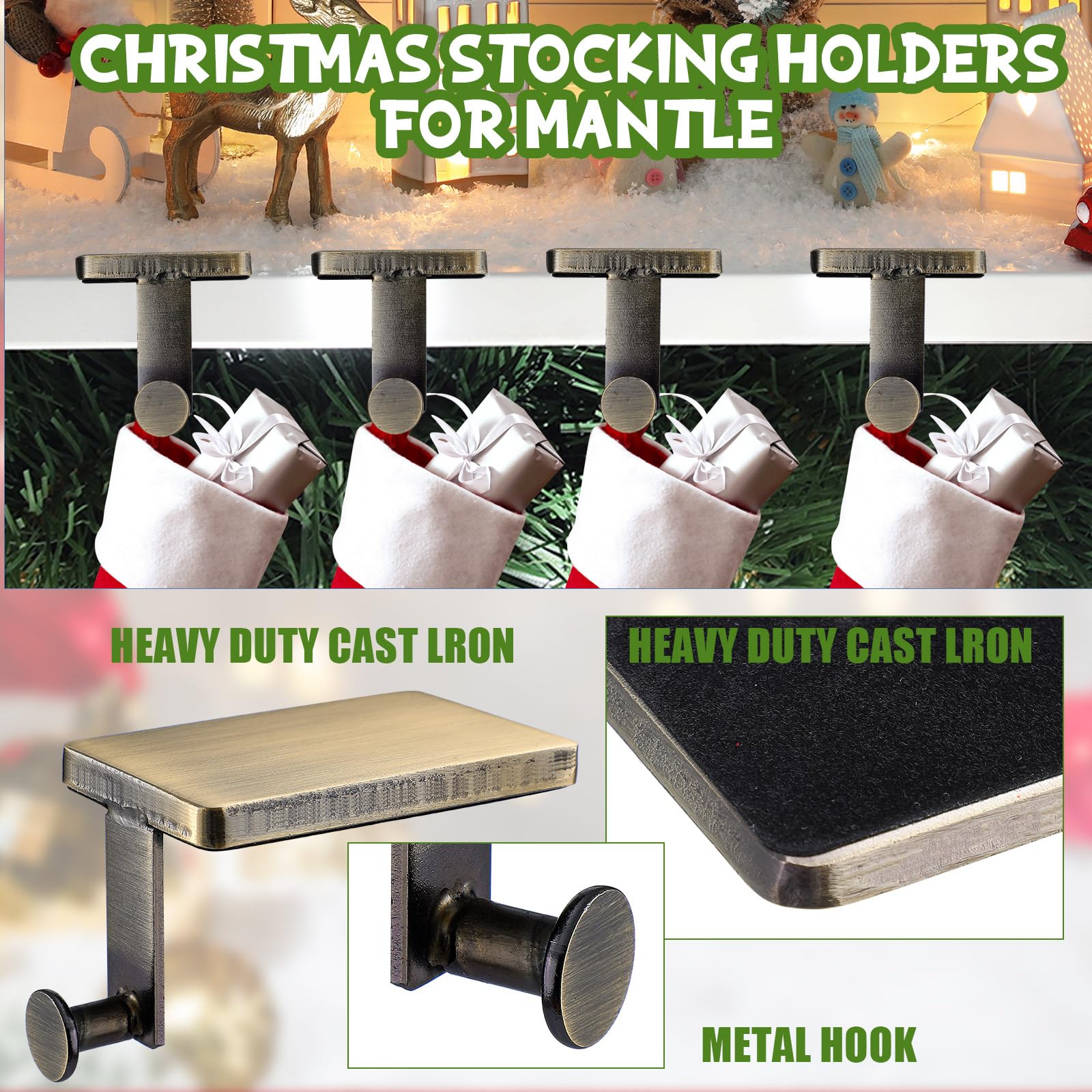 Landhoow Christmas Stocking Holder Christmas Stocking Hanger for Mantel Heavy Duty Xmas Hook with Non Slip Protective Pad Mantel