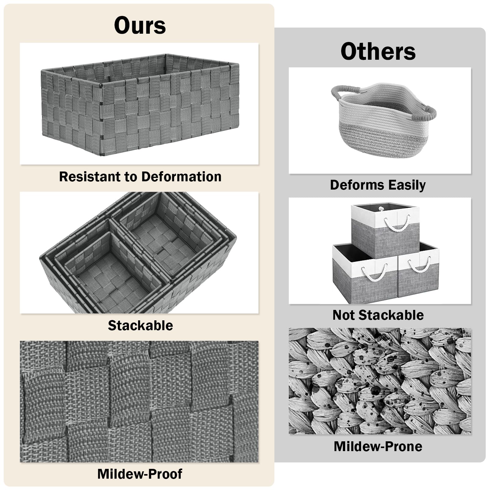 Uvellgift Woven Storage Baskets  Storage Bins  Cube Basket Container Baskets Storage Boxes Organizers for Clothes/Shelves/Closet/Bathroom  Set of 6 (Grey)