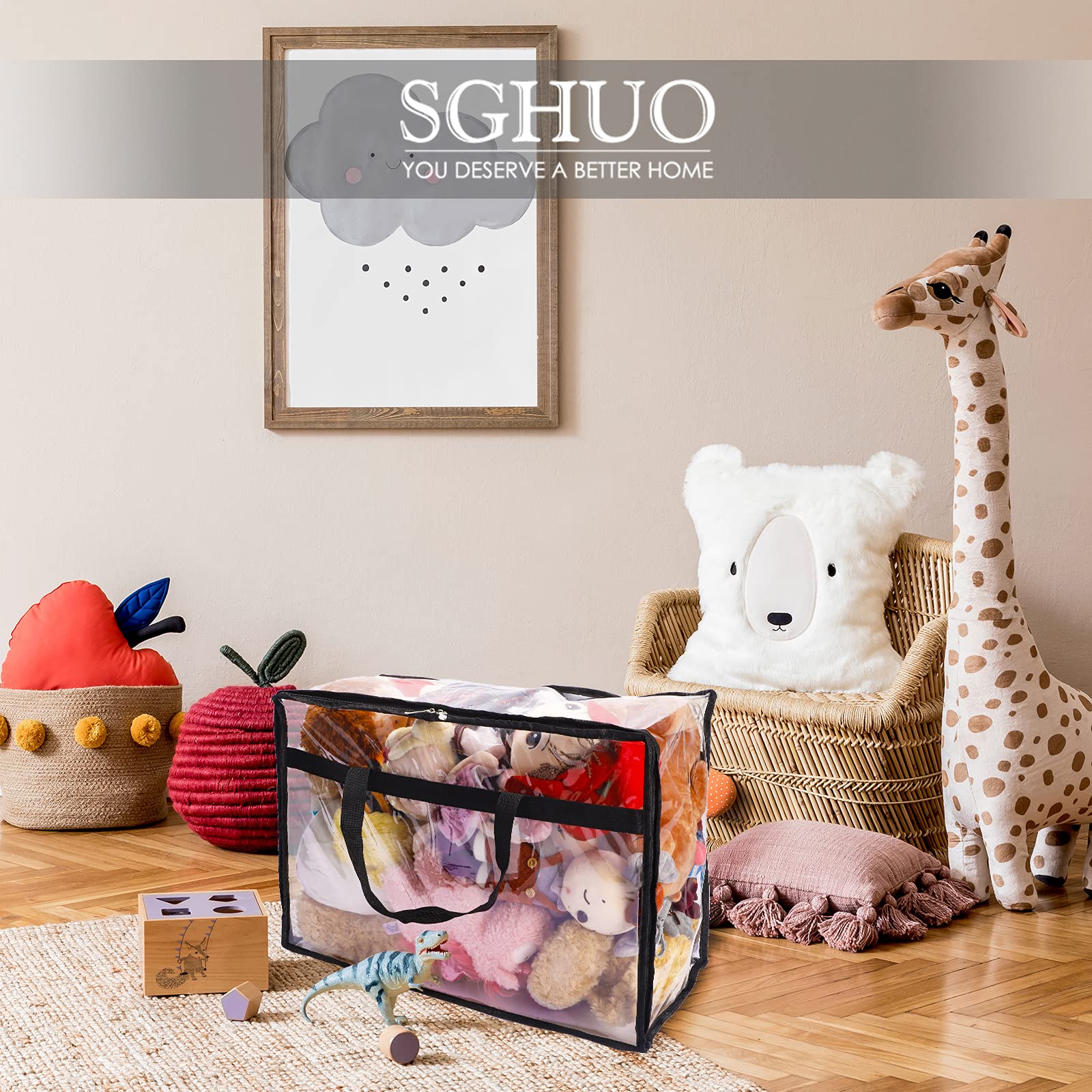 SGHUO Clear Zippered Storage Bag, Plastic Vinyl Clear Storage Bag for Blanket Clothes, Comforter, Bedding, Moving Bag with Zippe