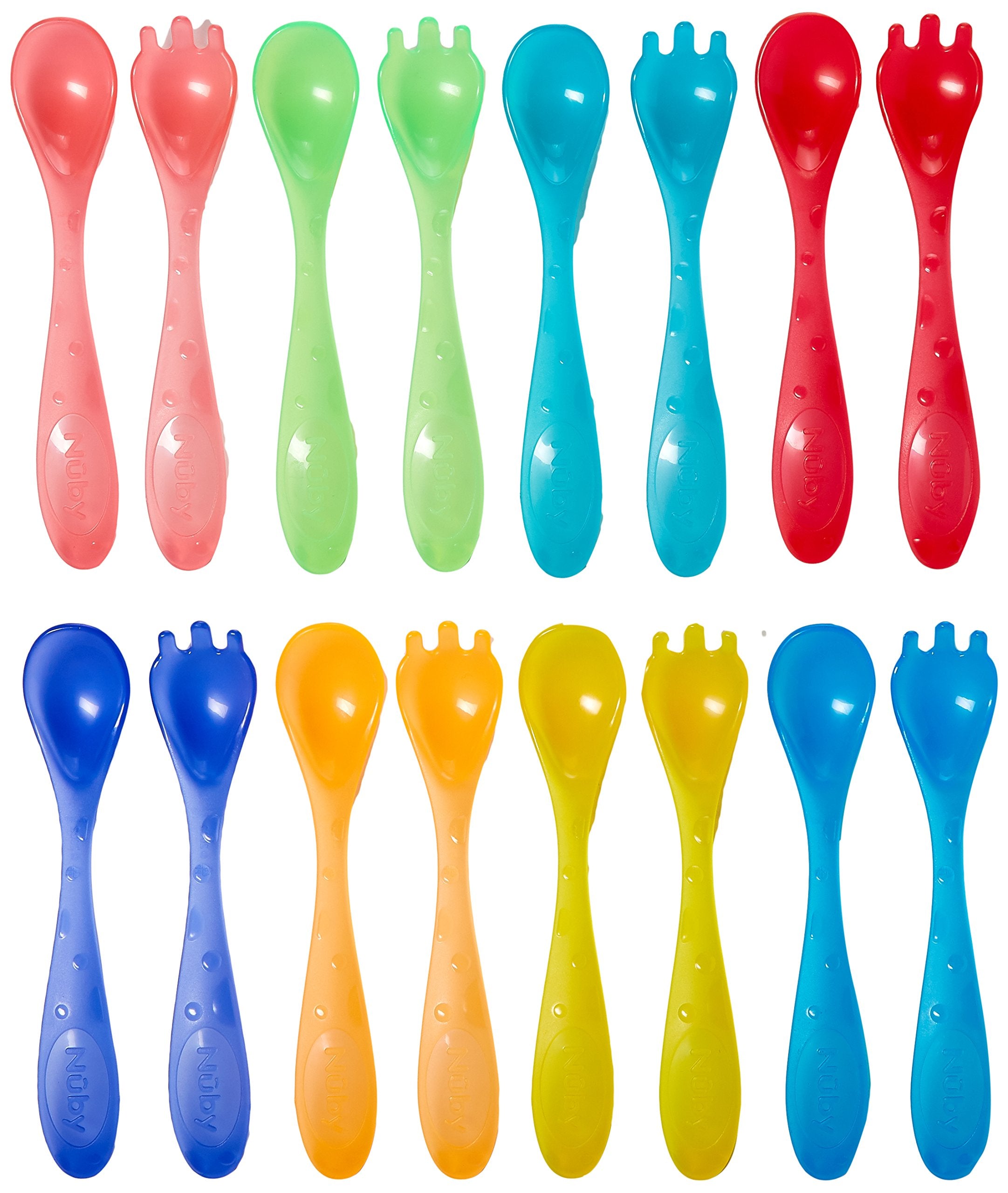Nuby 16 Piece Wash or Toss Toddler Feeding Fork and Spoon Set