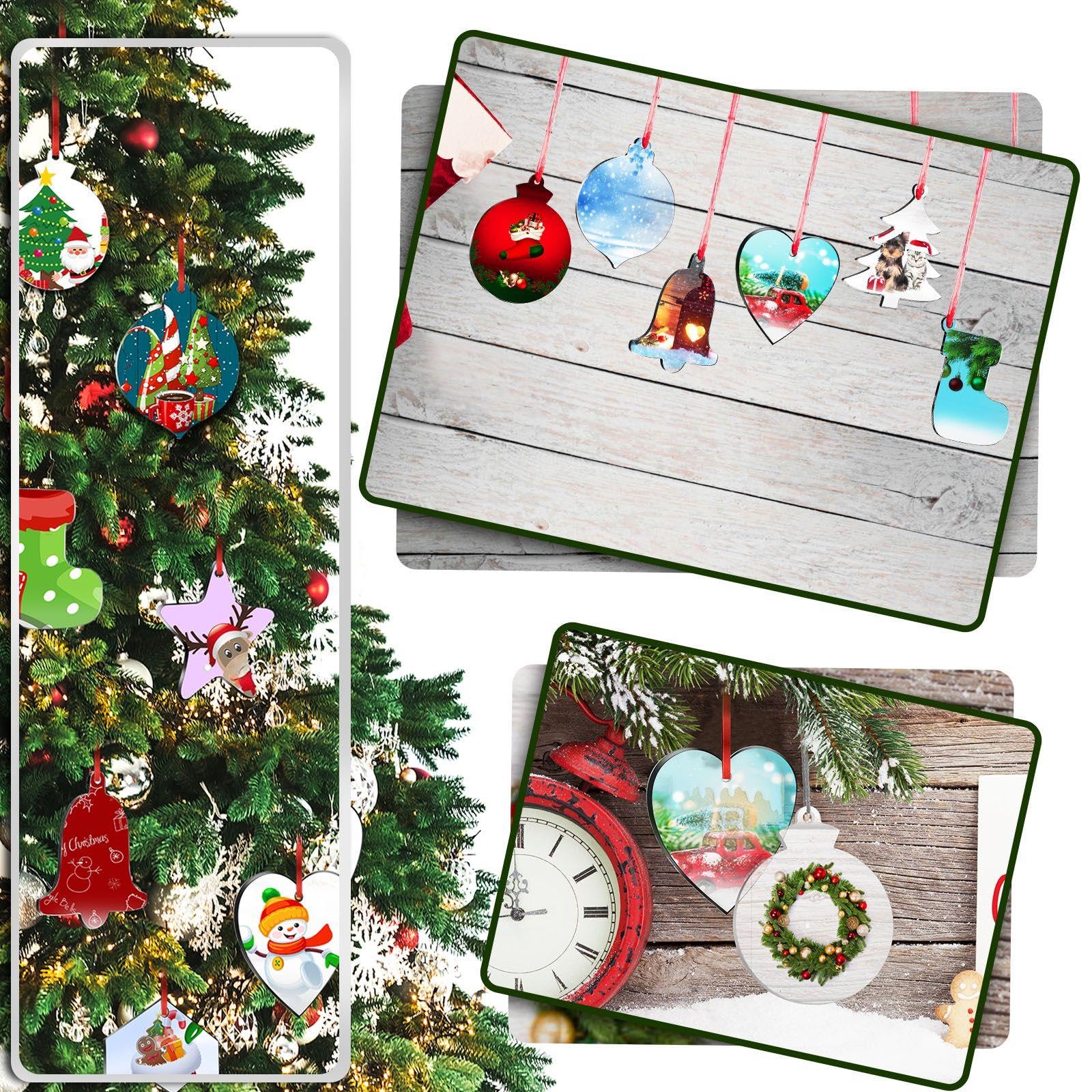 48 Pieces Acrylic Christmas Ornament Blank Christmas Tree Decorations Hanging Heart Bell Star Acrylic Xmas Decorations for Xmas