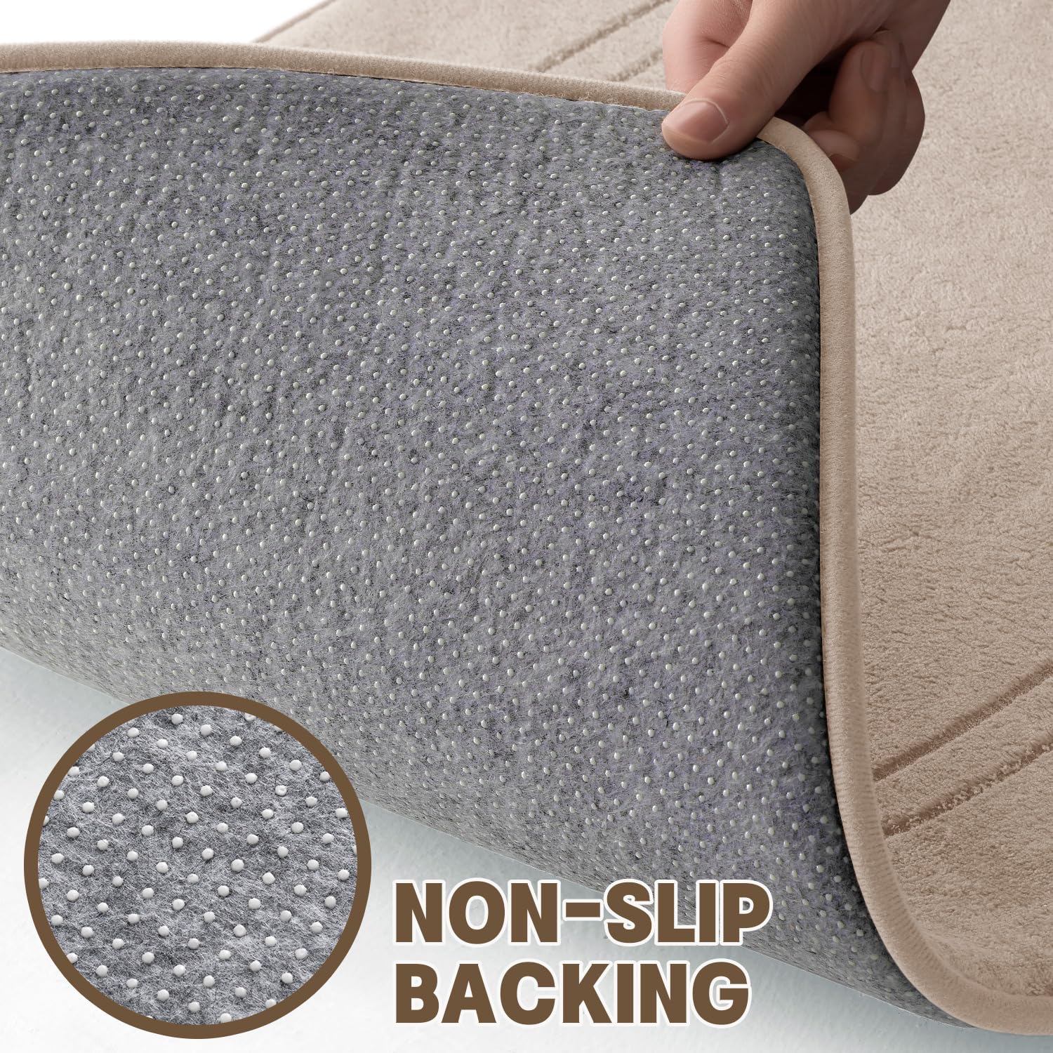 Yihouse Beige Memory Foam Bathroom Rug Set 5 Piece, Absorbent Bathroom Mat Set, Non Slip Bath Mats For Bathroom, Washable & Dry