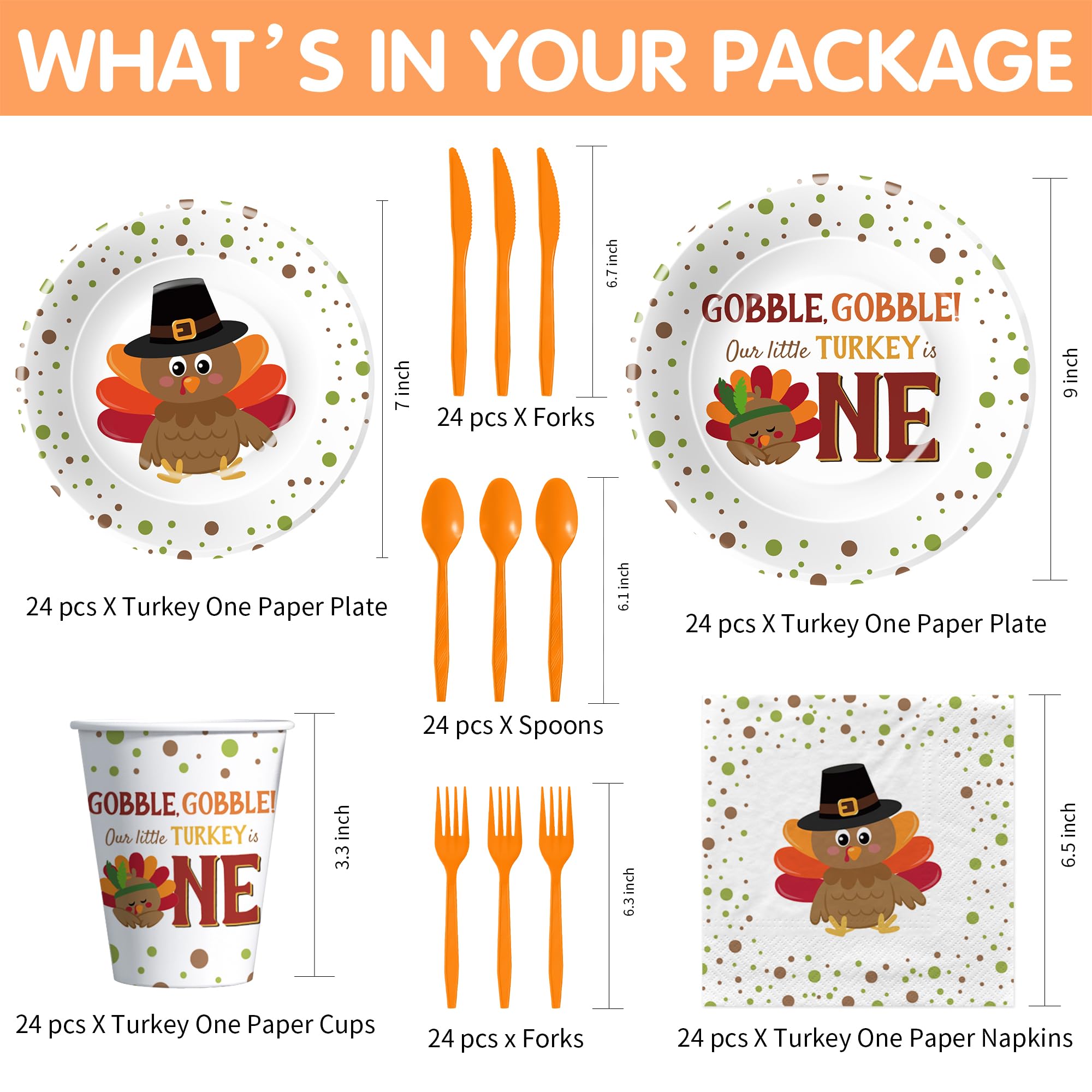 Xenorik Thanksgiving First Birthday Party Supplies Tableware, Little Turkey Is One Birthday Party Decorations, Turkey 1st Paper