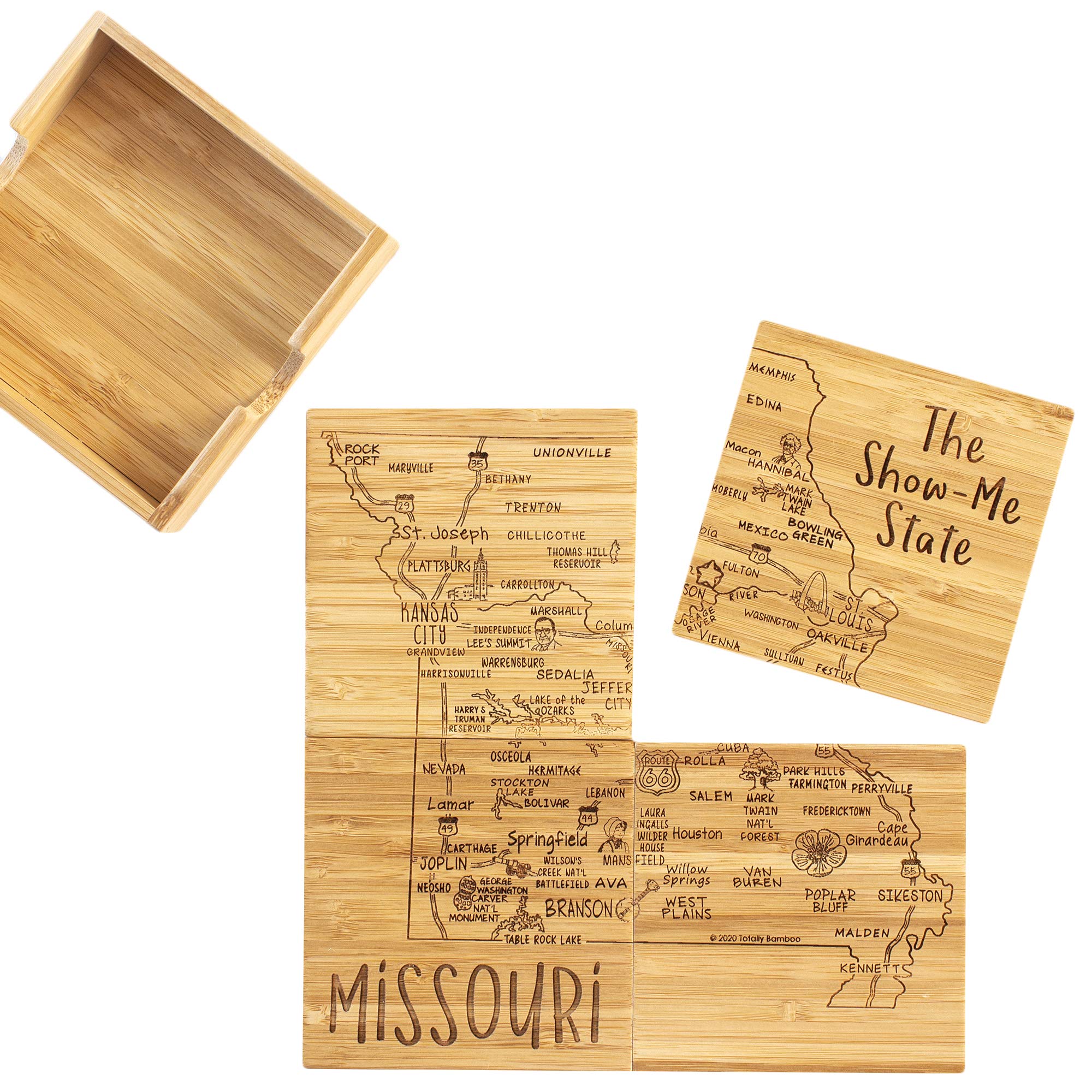 Totally Bamboo Missouri State Puzzle 4 Piece Bamboo Coaster Set With Case