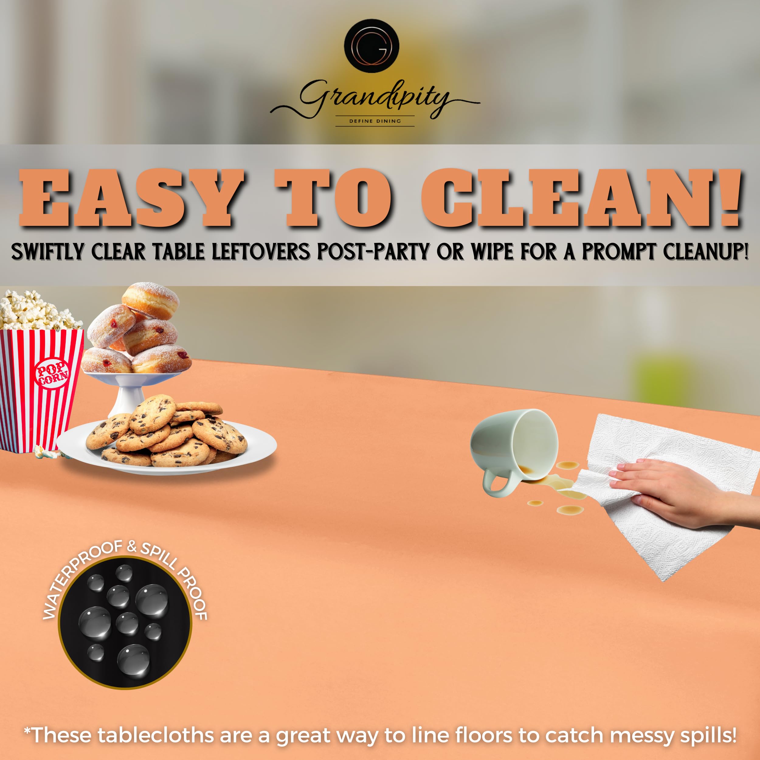 Grandipity Peach Plastic Table Cloth Disposable (6 Pk) 54In X 108In Plastic Tablecloths For Rectangle Tables - Premium Party Tab