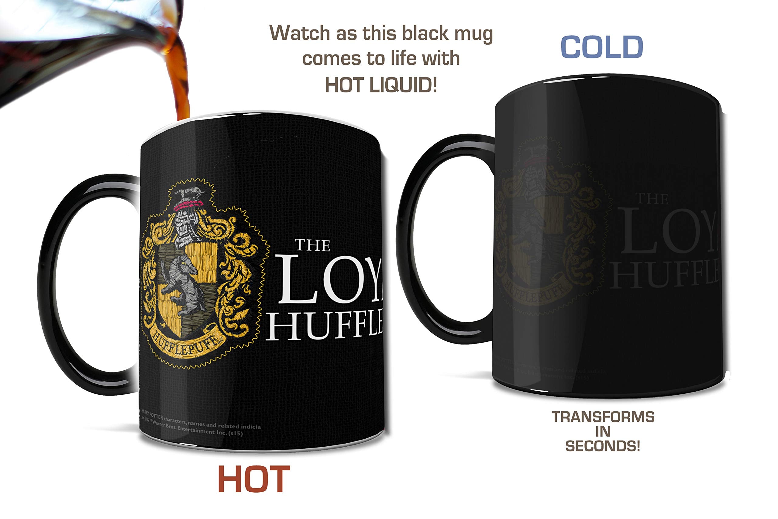 Morphing Mugs Harry Potter - Hufflepuff - Hogwarts Robe Design - One 11 Oz Color Changing Heat Sensitive Ceramic Mug - Image Rev