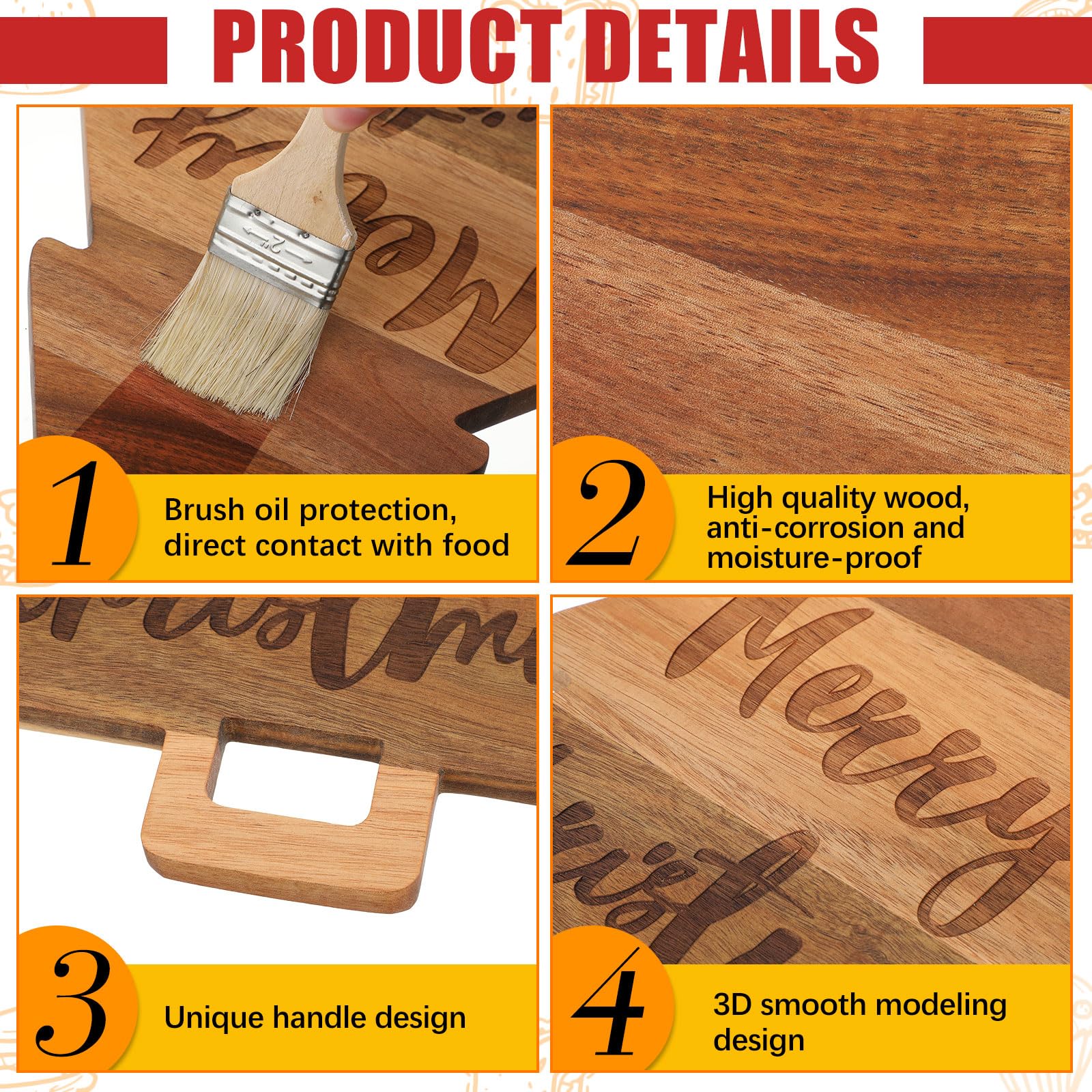 Umigy 2 Pcs Christmas Cutting Board Christmas Tree Charcuterie Boards Kitchen Wooden Santa Claus Acacia Cute Cutting Board with