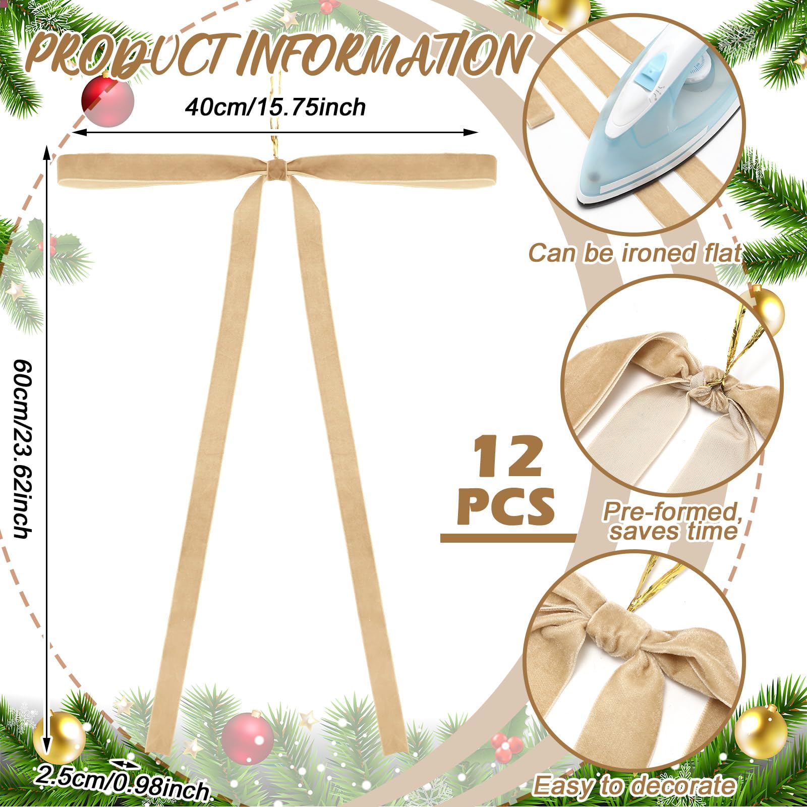 Janinka 12 Pcs Velvet Christmas Swag Bow 23.5x15.5 Inch Rustic Large Velvet Christmas Staircase Wreath Bows Vintage Tree Topper