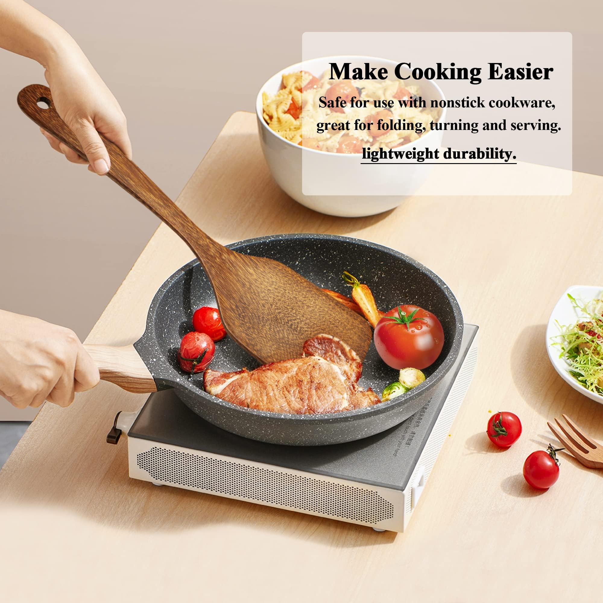 4 Pack Wooden Spatula for Cooking, Non-stick Turner Acacia Wood Spatula for Kitchen Use, Handmade Non-Toxic Cooking Spatula Set