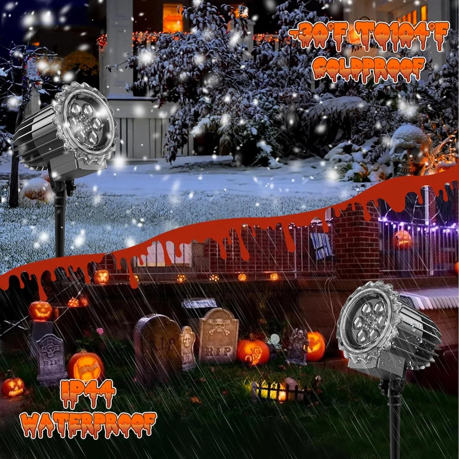 Halloween Projector Lights Outdoor,2025 Upgraded 3D HD Dynamic Skull Ghost Decorations Light,Waterproof Holiday Light,Terror Atm