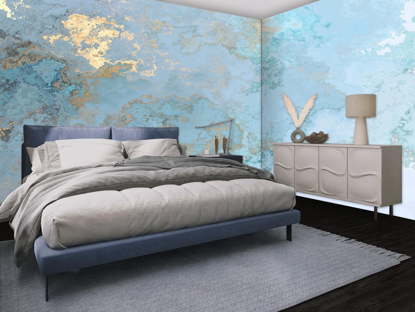 MFWFM Abstract Wallpaper Blue Gold Marble Texture Wall Mural Wallpaper(Not Peel n Stick)