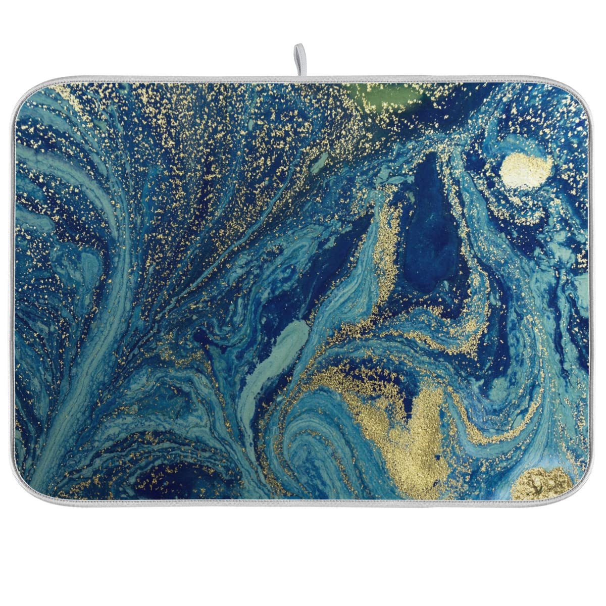Marble Print Dish Drying Mat Blue Golden Tie Dye Mat For Kitchen Counter Tops,Microfiber Drying Mats Absorbent Reversible Dish P