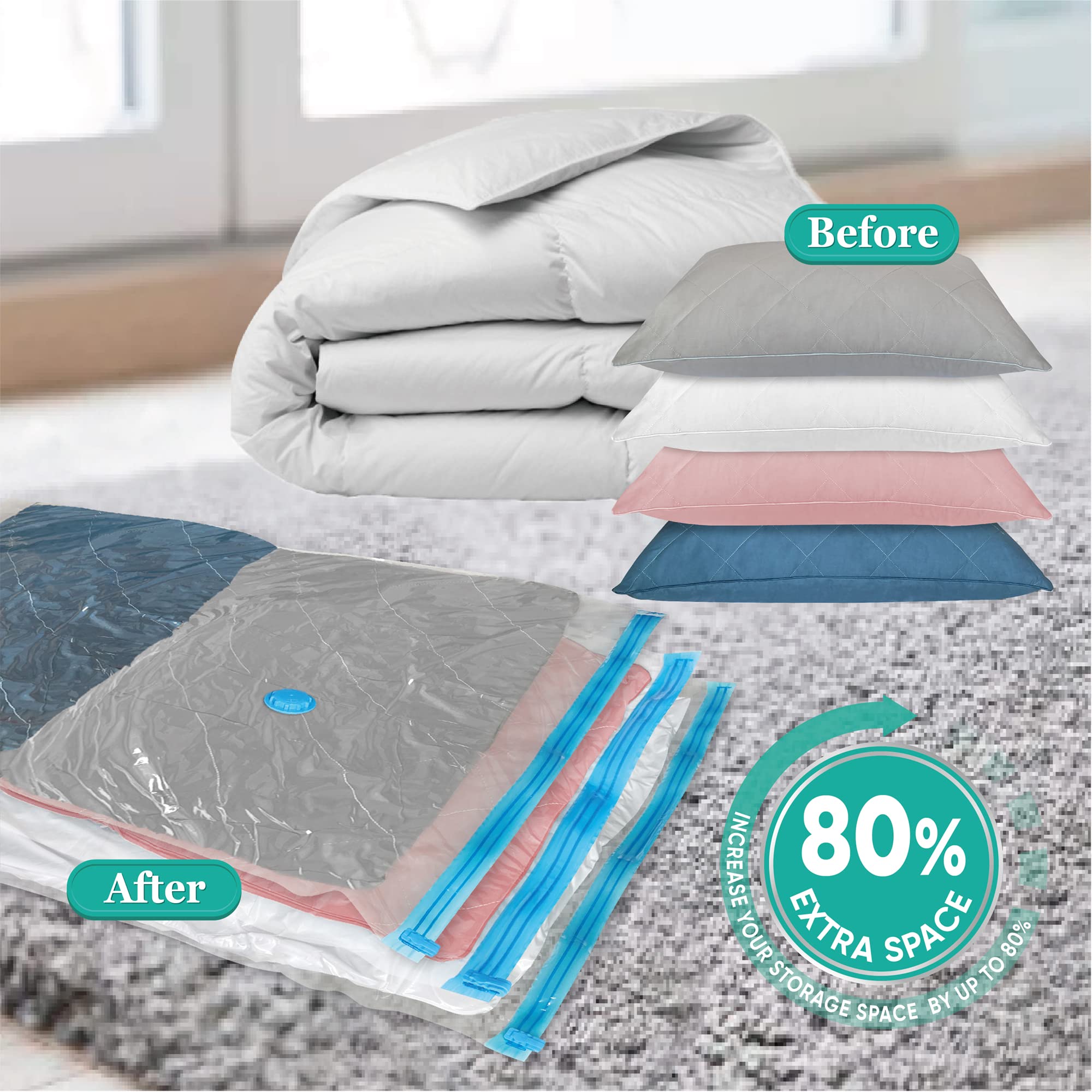 RoomiPro Space Saver Vacuum Storage Bags  8 Jumbo Vacuum Sealer Bags with Pump  Storage Vacuum Sealed Bags for Clothing  Comforters  Blanket Storage  Bedding