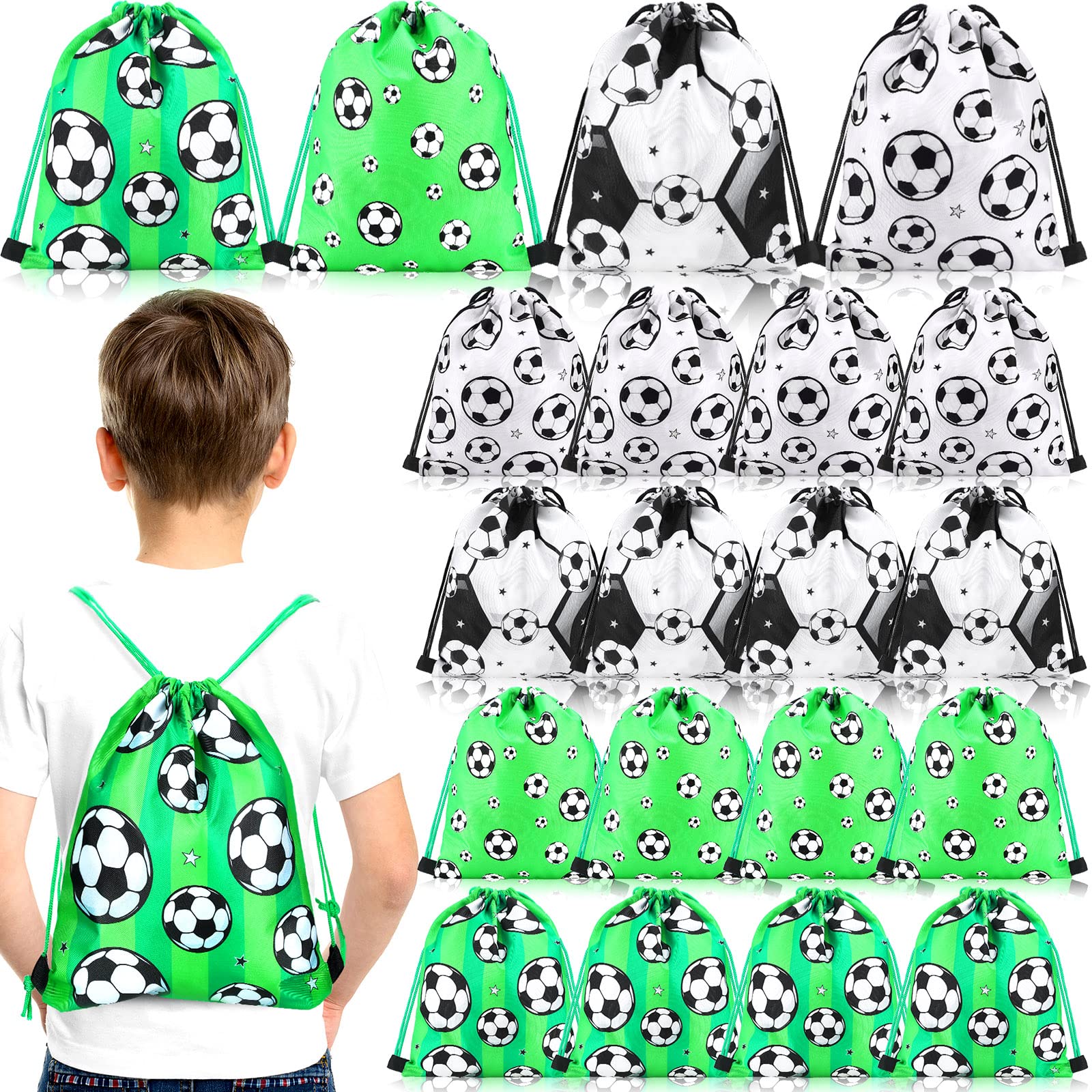 16 Pcs Soccer Party Bags Kids Soccer Drawstring Backpack Bags Sports Football Goodie Snack Bags Soccer Party Favors Soccer Treat