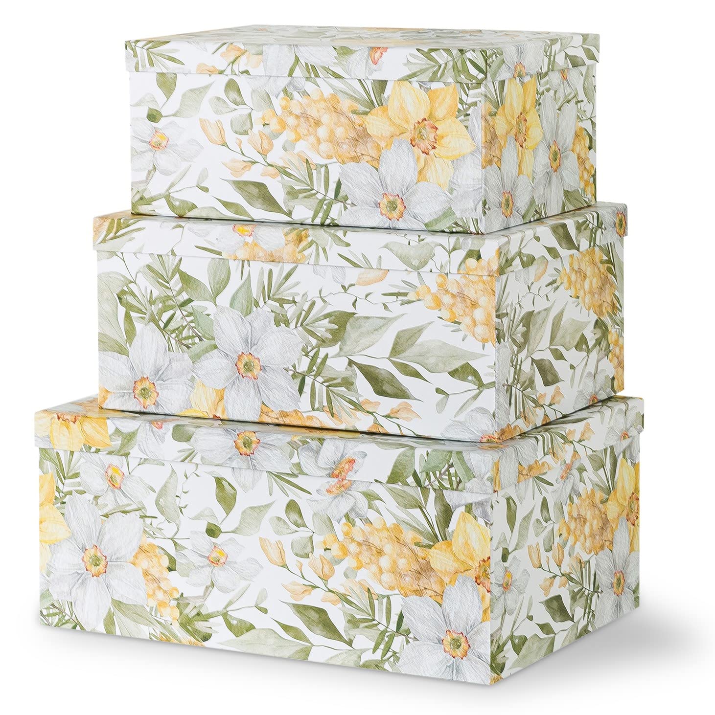 Soul & Lane Garden Glory Decorative Boxes with Lids - Set of 3: Floral Photo Storage, Stackable Small Home Decor Boxes, Nesting 