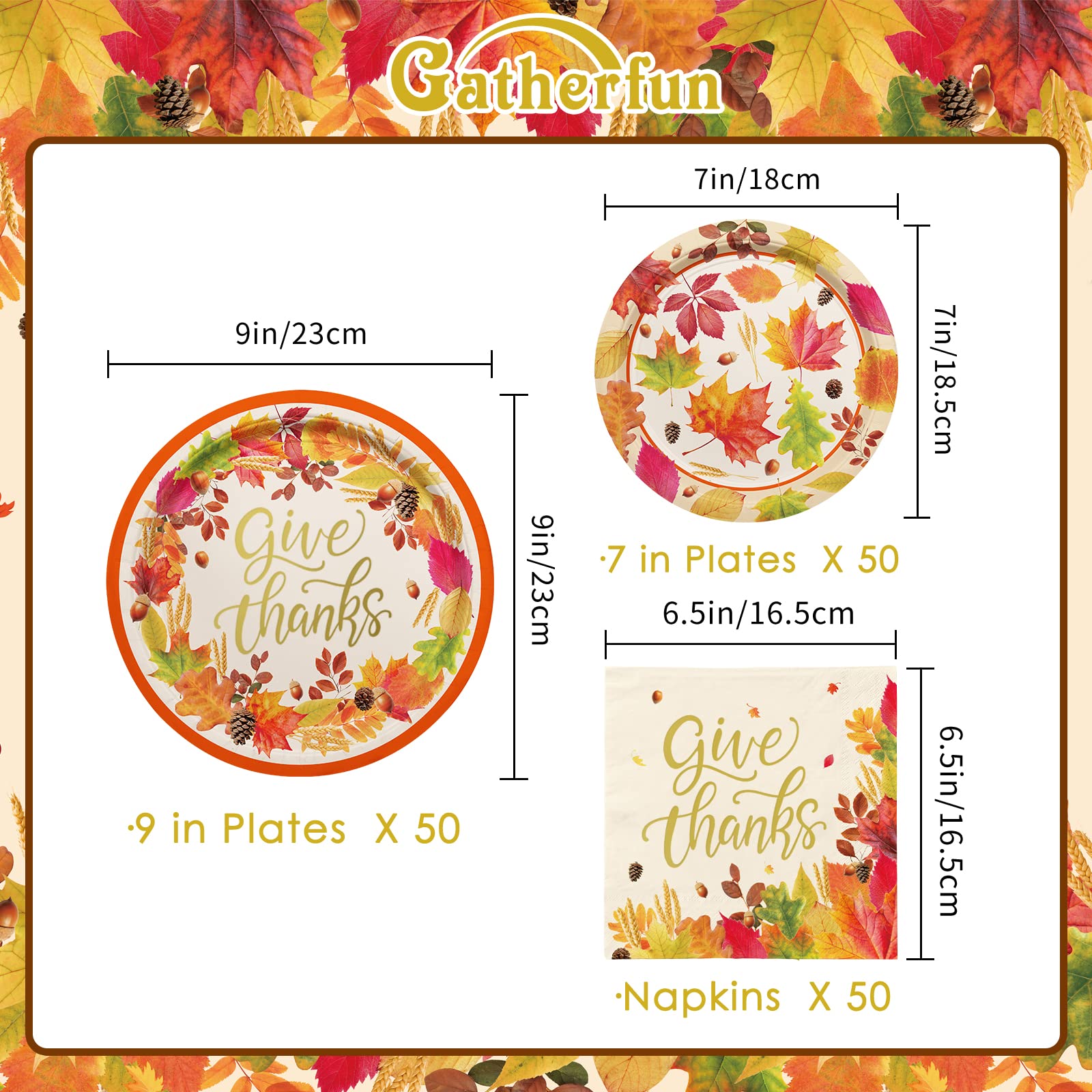 Fall Theme Thanksgiving Party Supplies Kit, Serve 50, Autumn Harvest Disposable Dinnerware Includes: Paper Dinner Plates, Desser