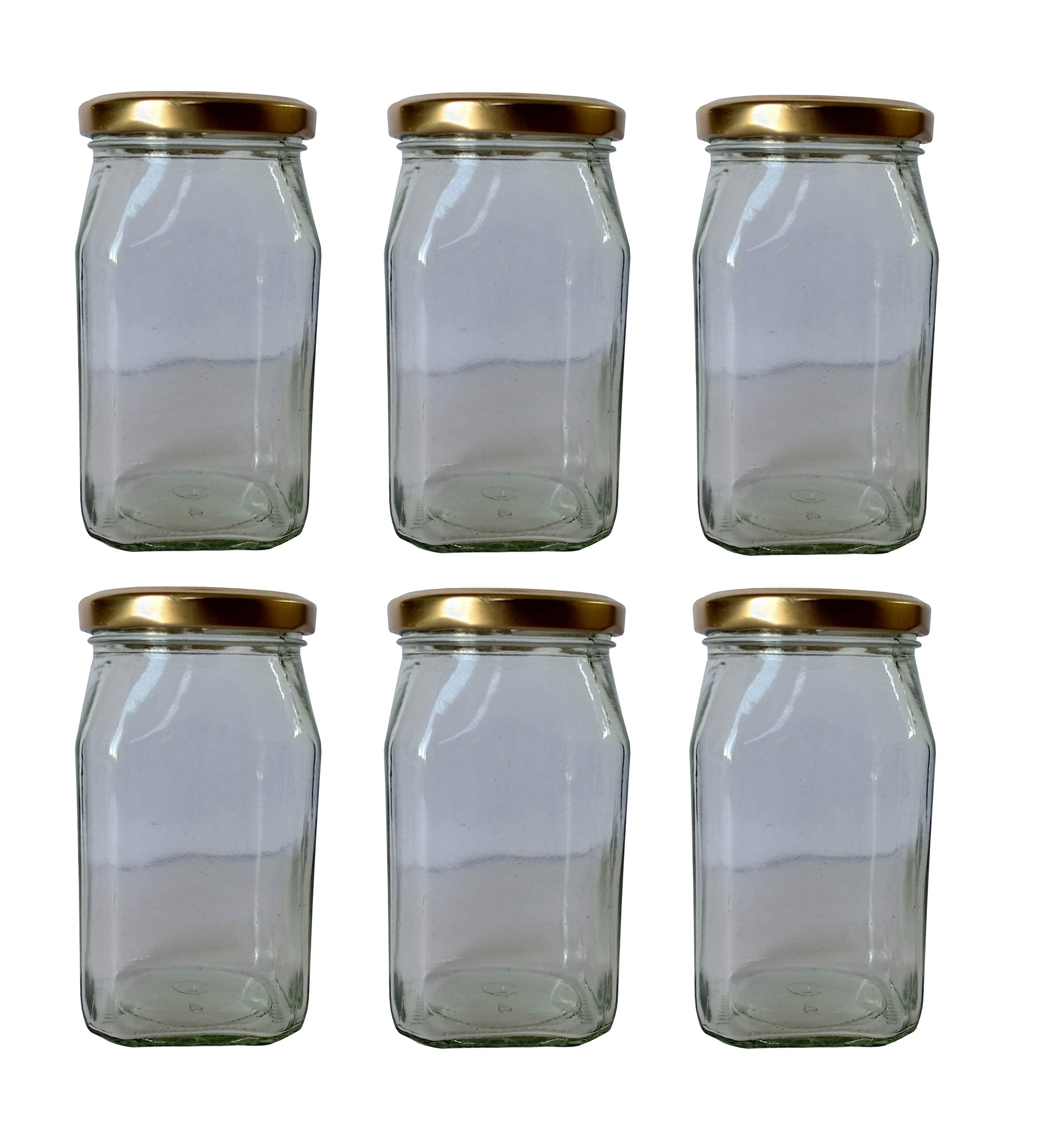 Feliz Set Of 400 Ml Square Glass Mason Jars With Air Tight Cap Multi Purpose Jar/Pickle Jar