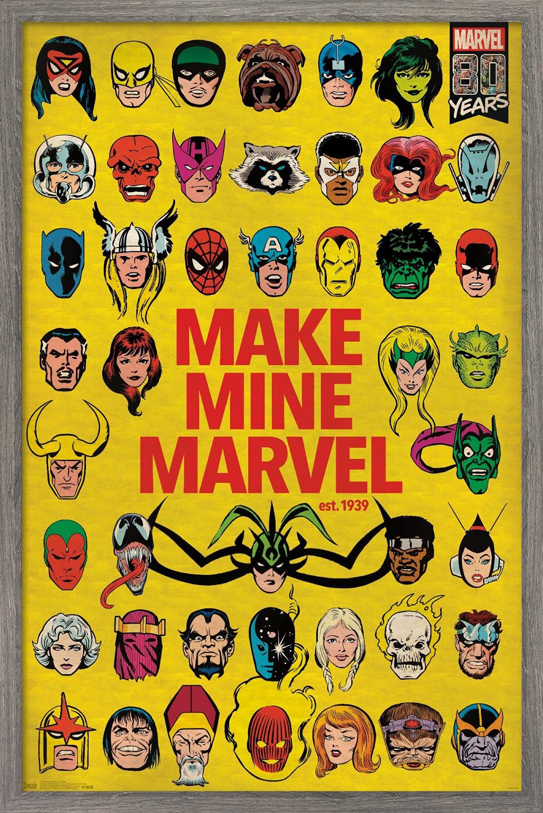 Trends International Marvel Comics - Marvel 80Th Anniversary - Group Wall Poster, 14.725'' X 22.375'', Barnwood Framed Version