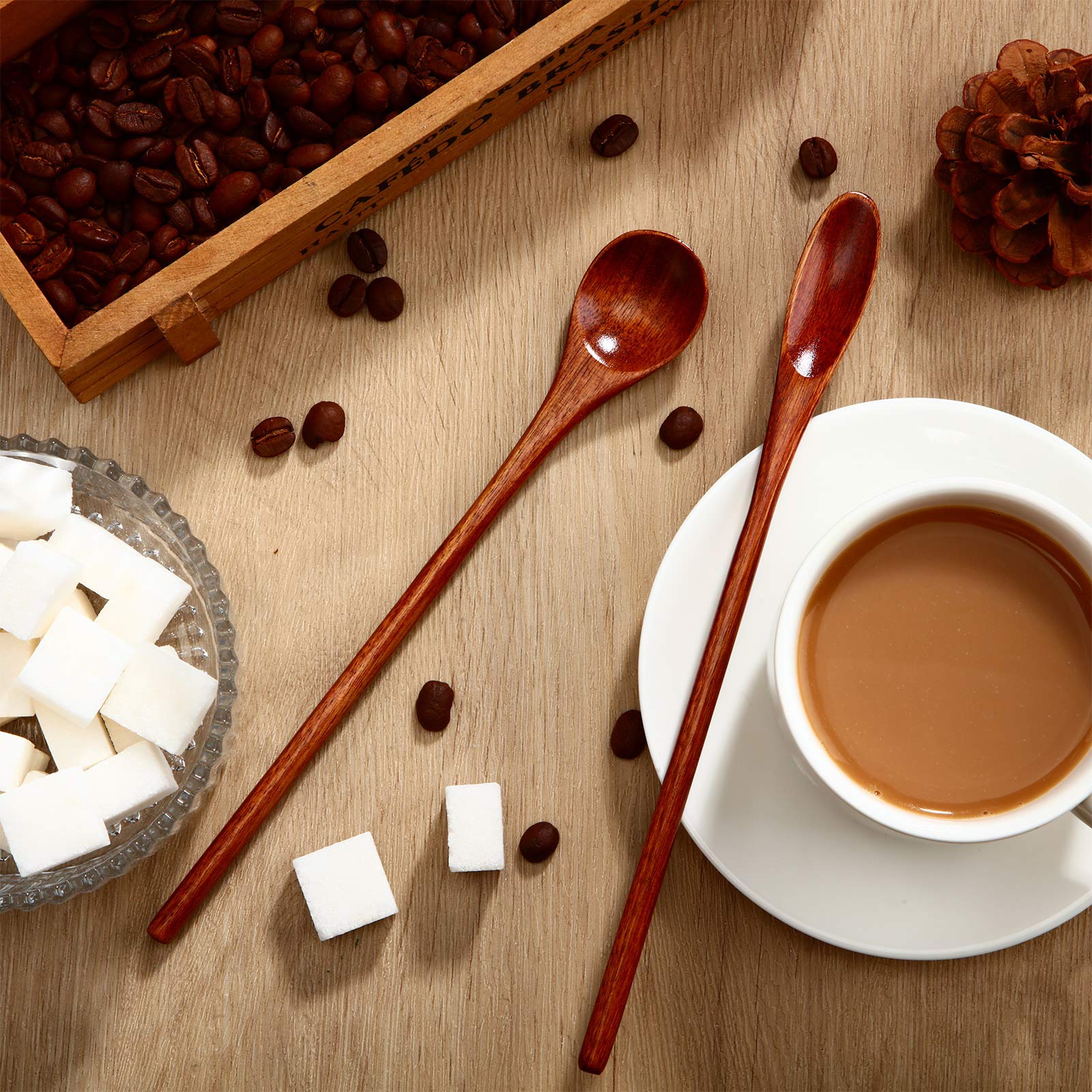 Wooden Coffee Spoons Long Handle Small Wooden Stir Spoon Korean Rice Spoons Wooden Teaspoon Handmade Wood Mixing Spoon For Kitch