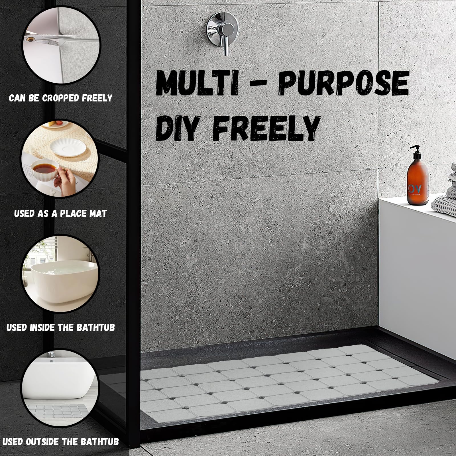 Kinbear Bath Mat For Textured Tub: Silicone Bathtub Mat Foldable Shower Mat Non Slip Tub Mat No Suction Cups 28 X 17.7Inch - Gre