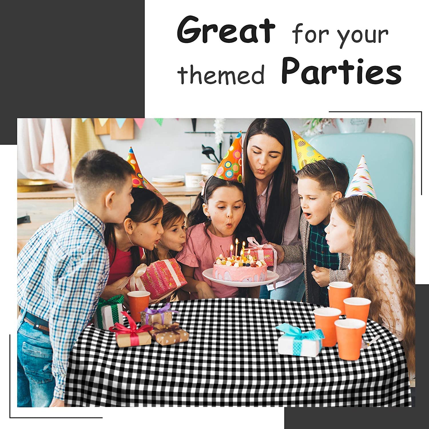 14 Pack Plastic Black Gingham Checkered Picnic Tablecloth 54 X 108 In. Rectangle Disposable Table Covers - Disposable Table Clot